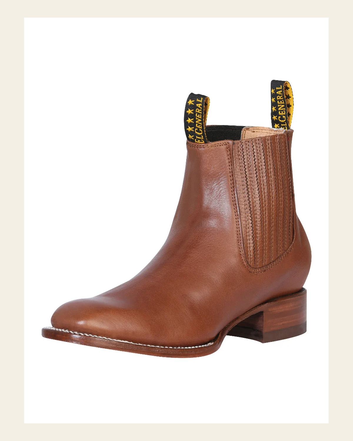 El General Men's Leather Cowboy Ankle Boot - Made in Mexico- Privo Nogal 41498 on a warm cream background