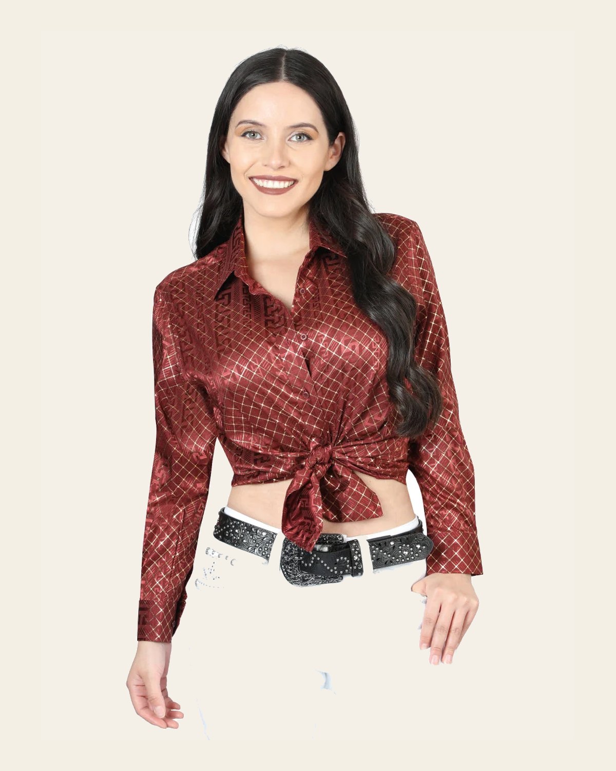 El General Burgundy Casual Long-Sleeve Shirt - 44561 on a warm cream background