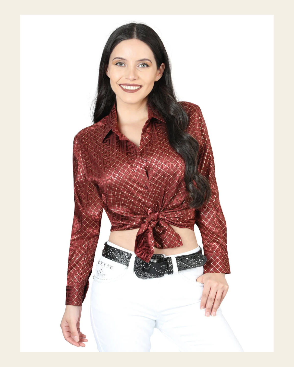 El General Burgundy Casual Long-Sleeve Shirt - 44561 on a warm cream background