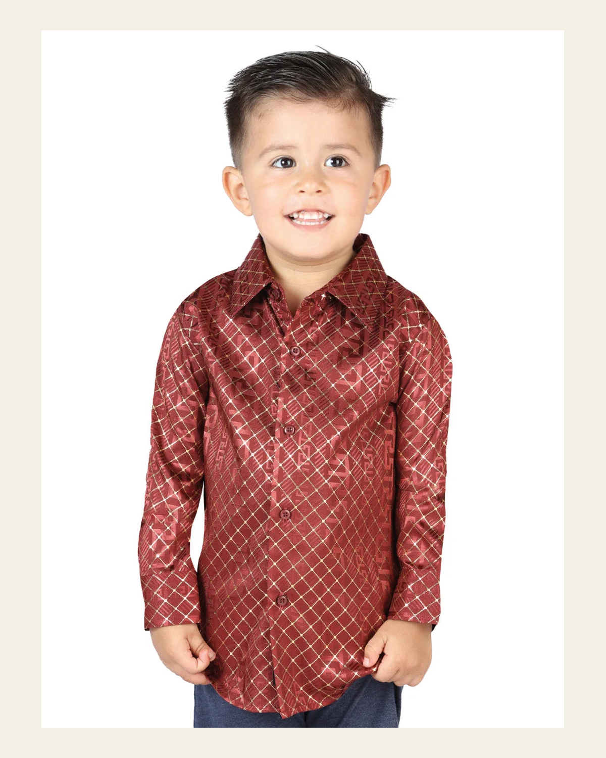 El General Burgundy Casual Long-Sleeve Shirt 44570 on a warm cream background