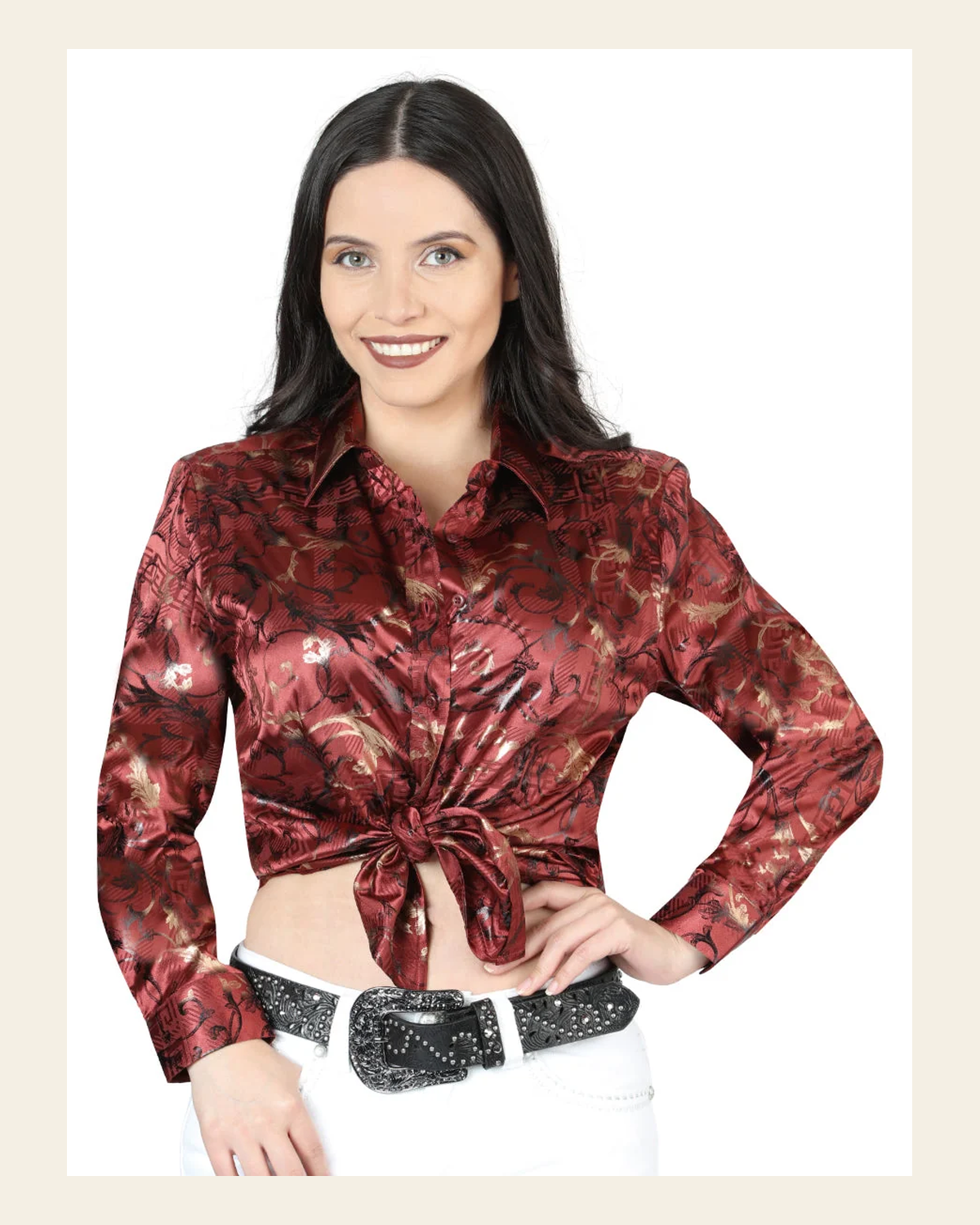 El General Burgundy Casual Long-Sleeve Shirt 44595 on a warm cream background