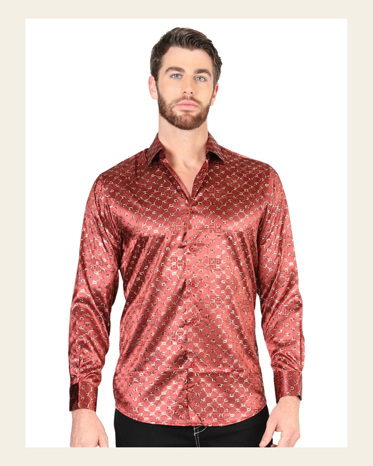 El General Burgundy/Gold Casual Long-Sleeve Shirt 44546 on a warm cream background