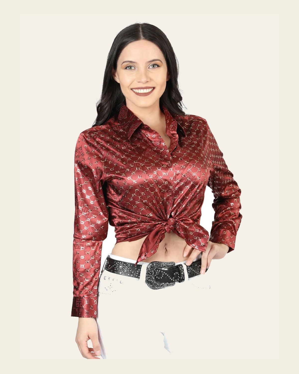 El General Burgundy/Gold Casual Long-Sleeve Shirt 44555 on a warm cream background