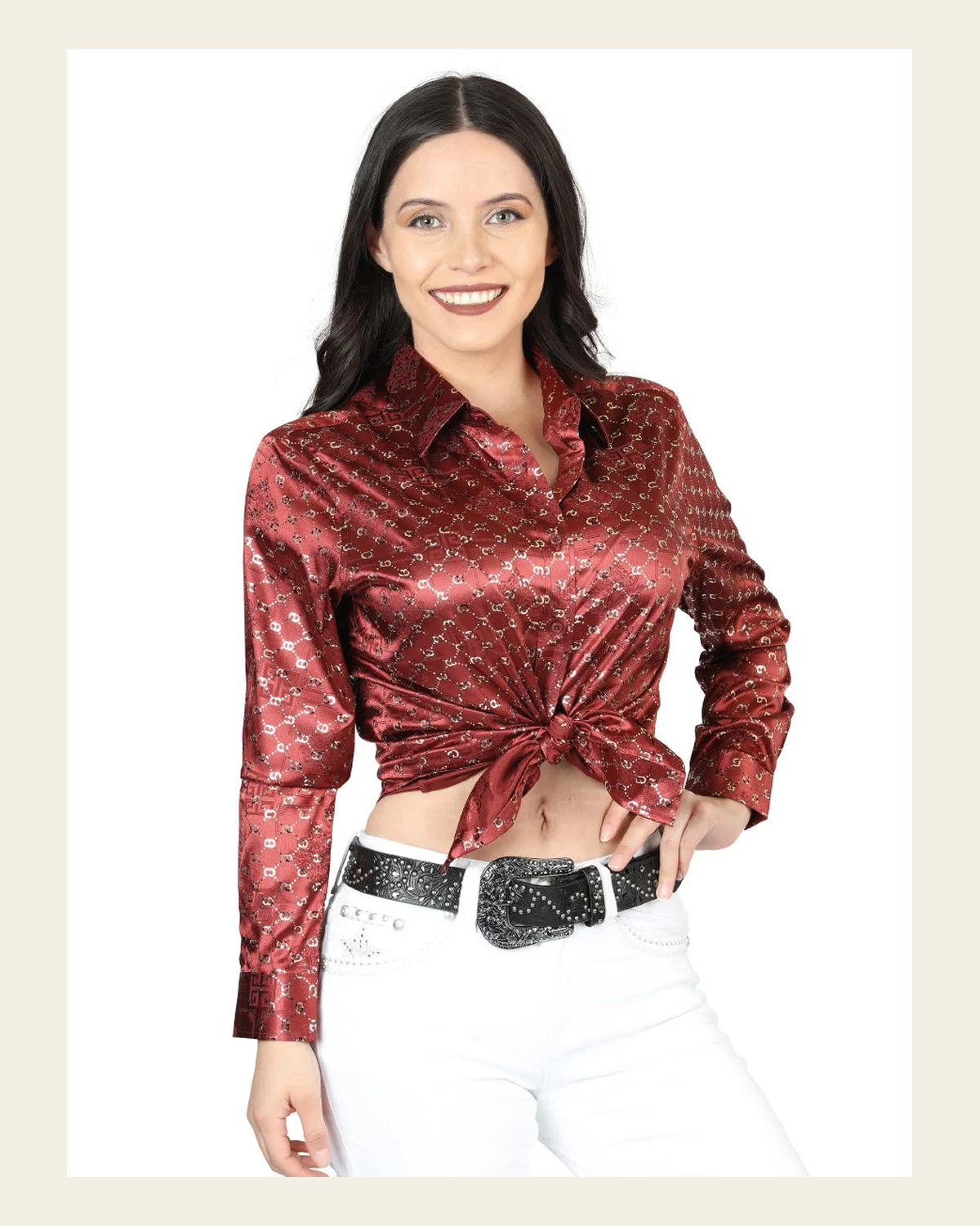 El General Burgundy/Gold Casual Long-Sleeve Shirt 44555 on a warm cream background