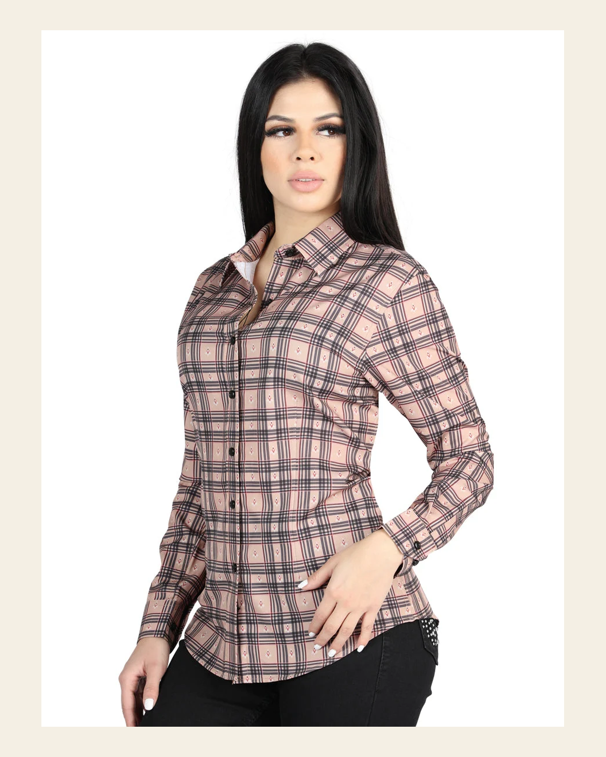 El General - Casual Long-Sleeve Shirt - Beige/Black 44714 on a warm cream background