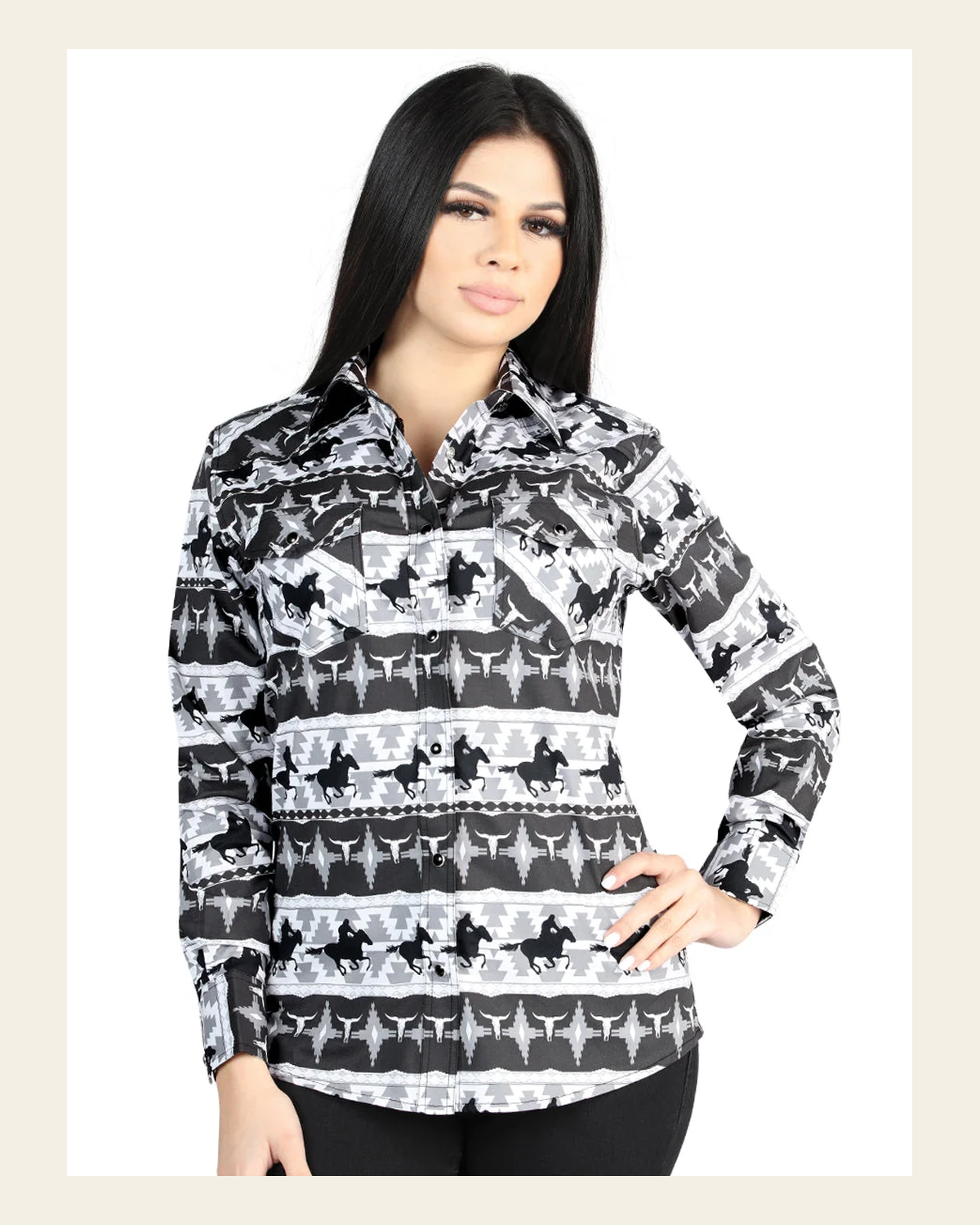 El General - Casual Long-Sleeve Shirt - Black 44479 on a warm cream background