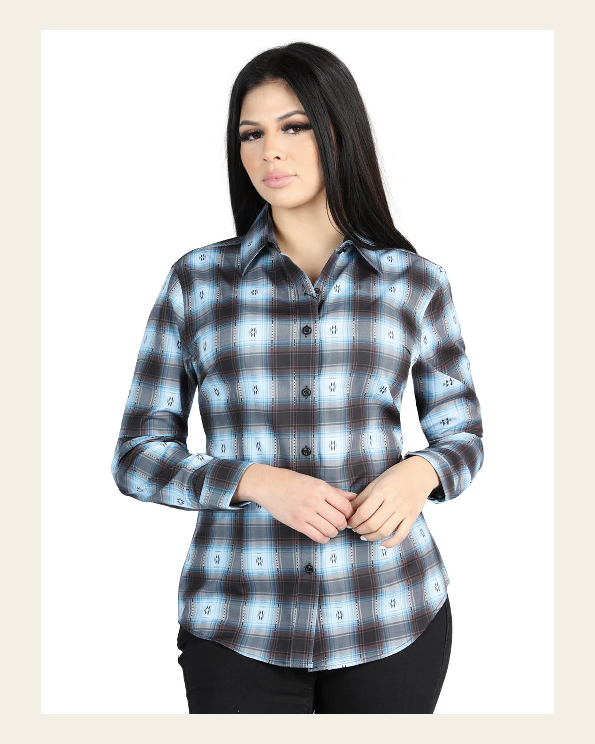 El General - Casual Long-Sleeve Shirt - Black/Beige 44719 on a warm cream background