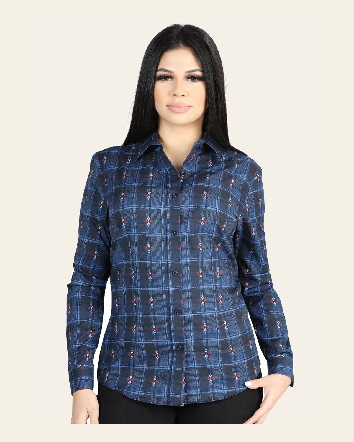 El General - Casual Long-Sleeve Shirt - Black/Blue 44721 on a warm cream background