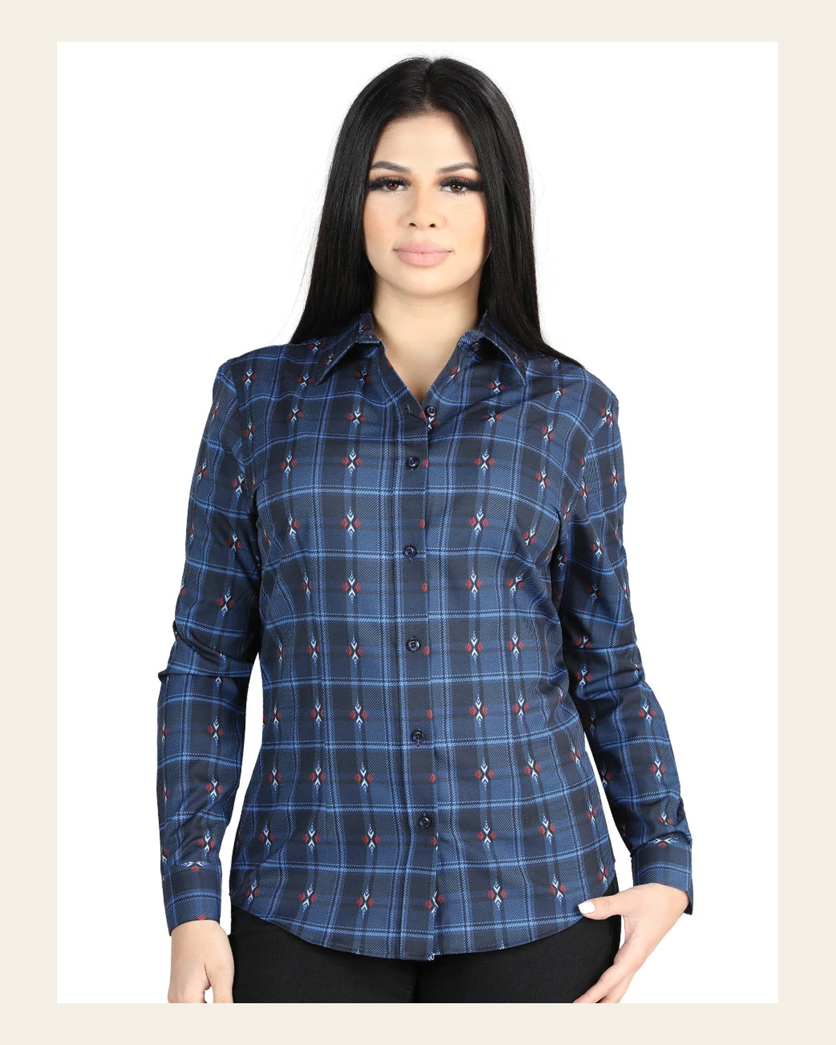 El General - Casual Long-Sleeve Shirt - Black/Blue 44721 on a warm cream background