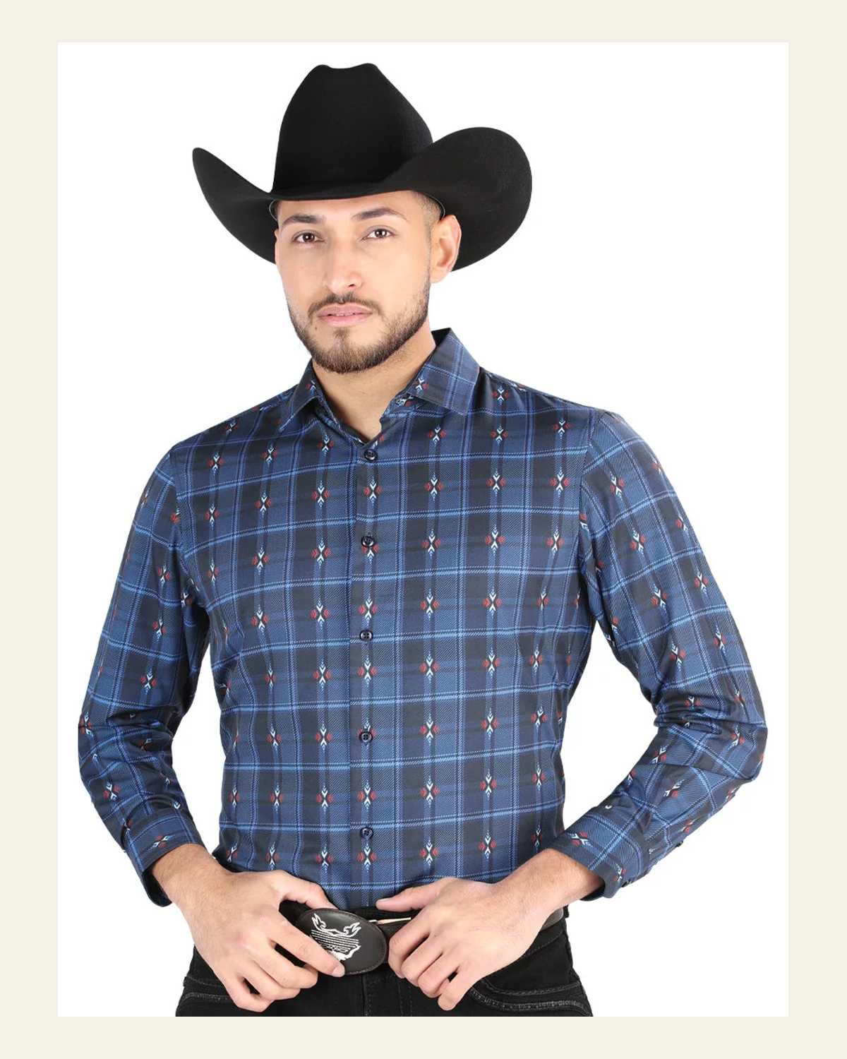 El General - Casual Long Sleeve Shirt - Black/Brown 44704 on a warm cream background