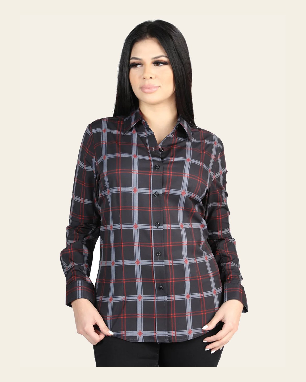 El General - Casual Long-Sleeve Shirt - Black/Gray 44726 on a warm cream background