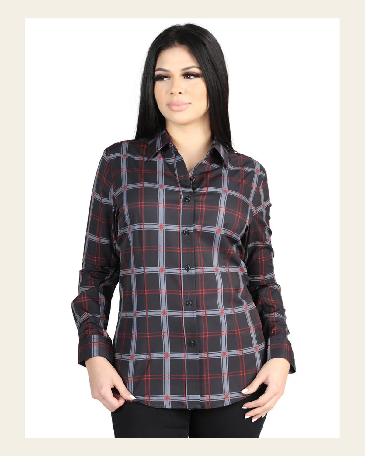 El General - Casual Long-Sleeve Shirt - Black/Gray 44726 on a warm cream background