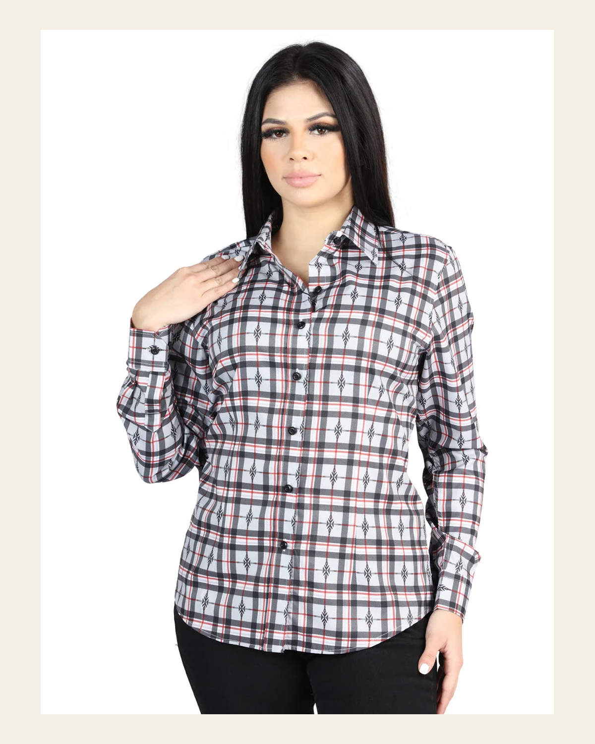 El General - Casual Long-Sleeve Shirt - Black/White 44720 on a warm cream background