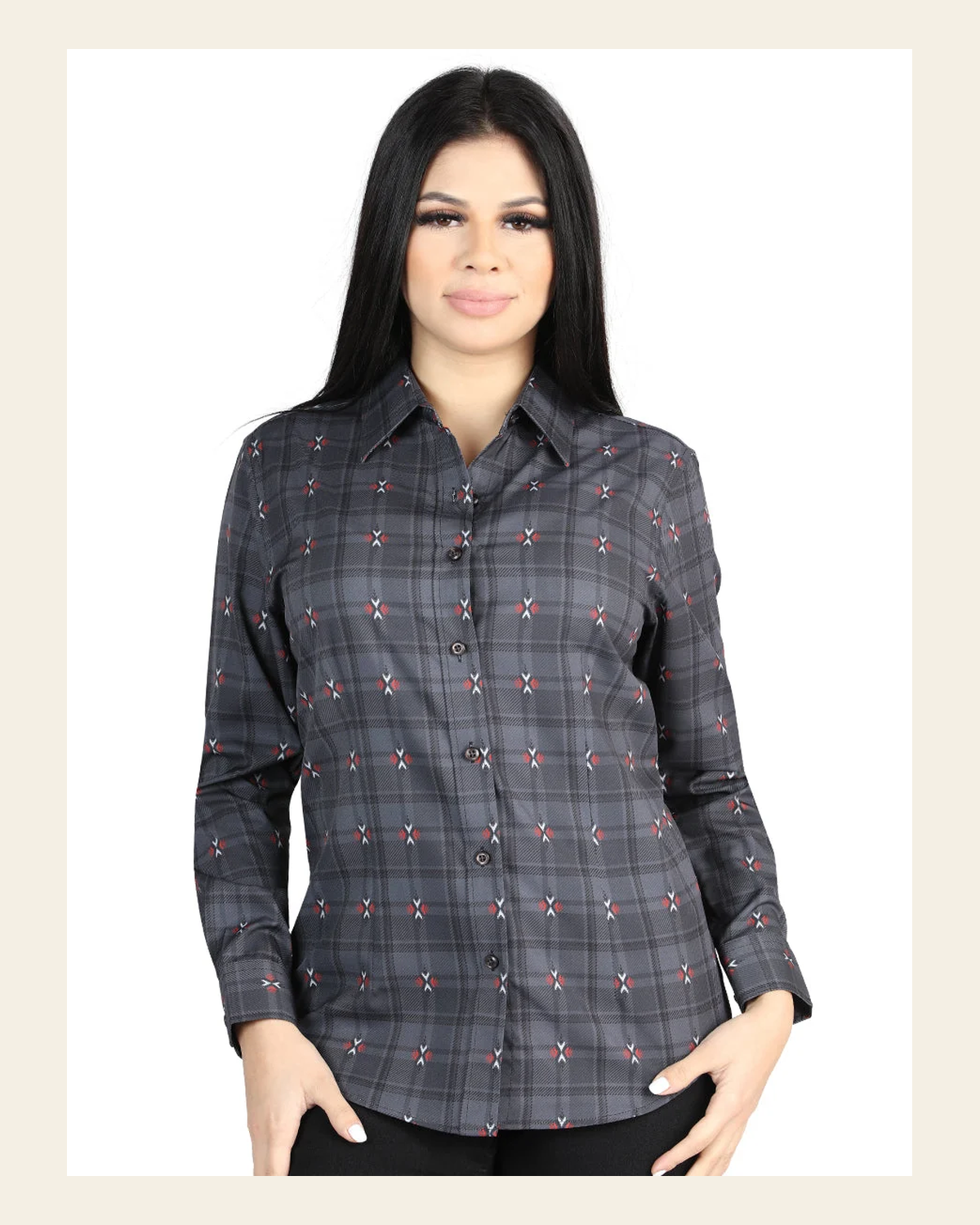 El General - Casual Long-Sleeve Shirt - Gray/Brown 44725 on a warm cream background