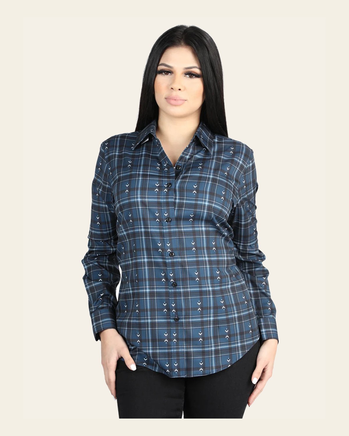 El General - Casual Long-Sleeve Shirt - Gray/White 44723 on a warm cream background