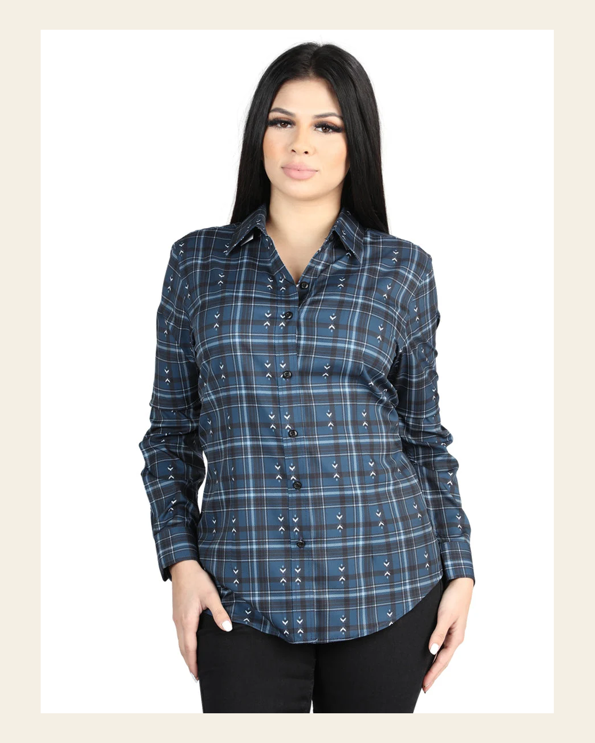 El General - Casual Long-Sleeve Shirt - Gray/White 44723 on a warm cream background