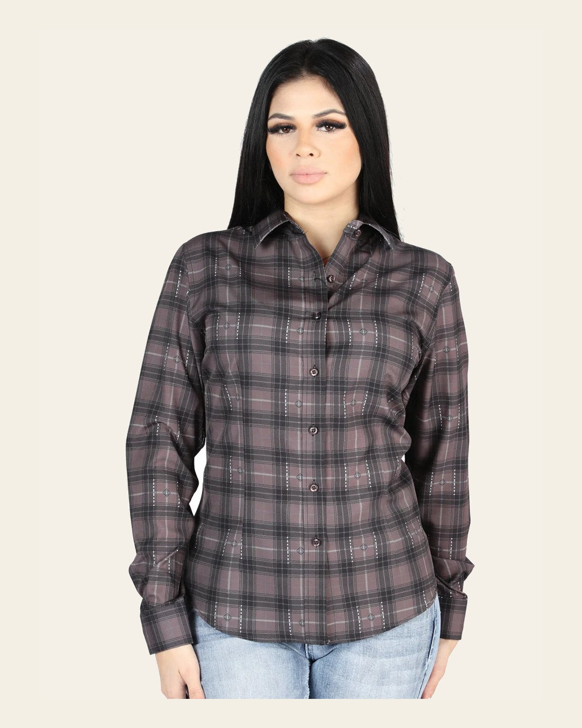 El General - Casual Long-Sleeve Shirt - Moka/Olive 44729 on a warm cream background