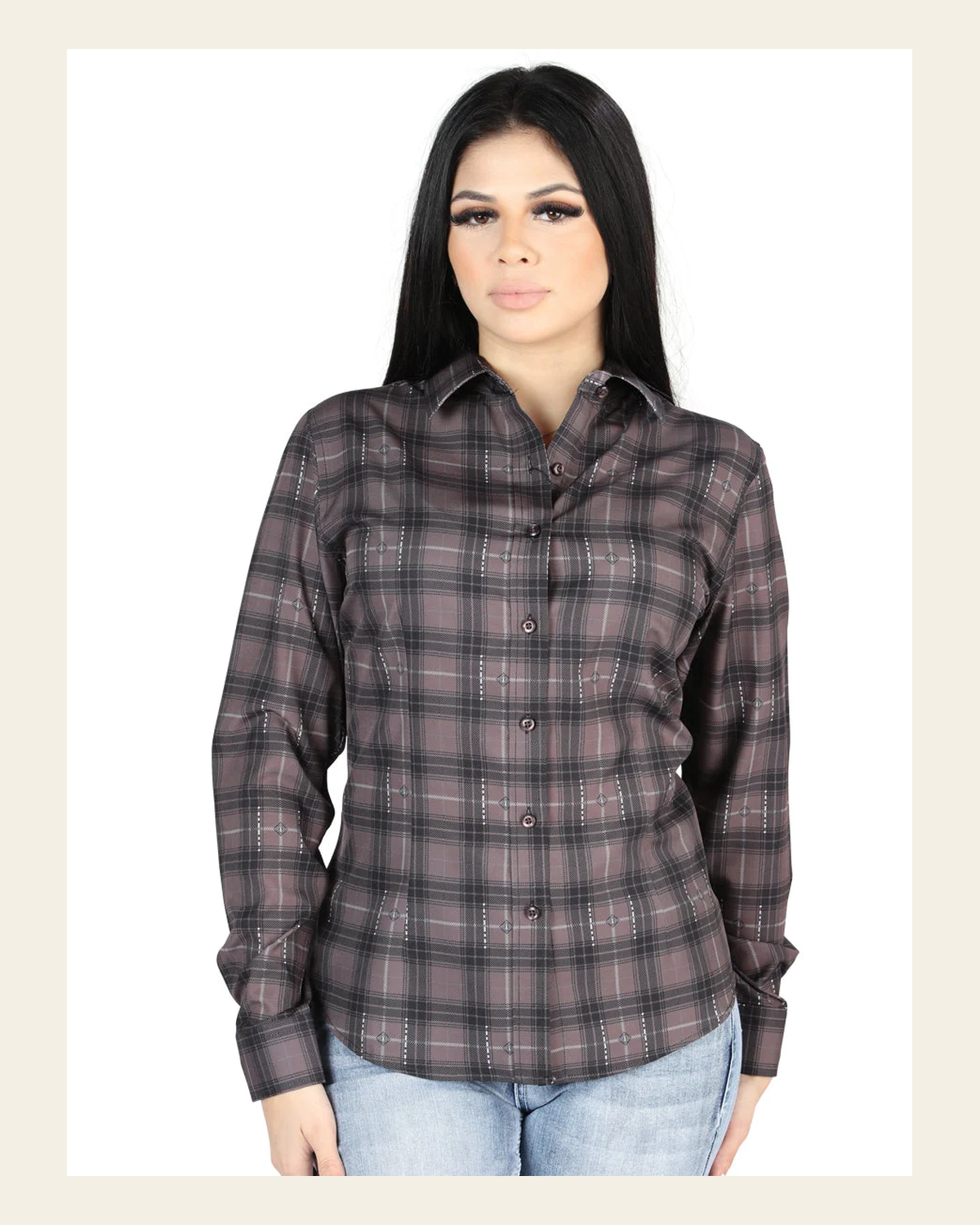 El General - Casual Long-Sleeve Shirt - Moka/Olive 44729 on a warm cream background