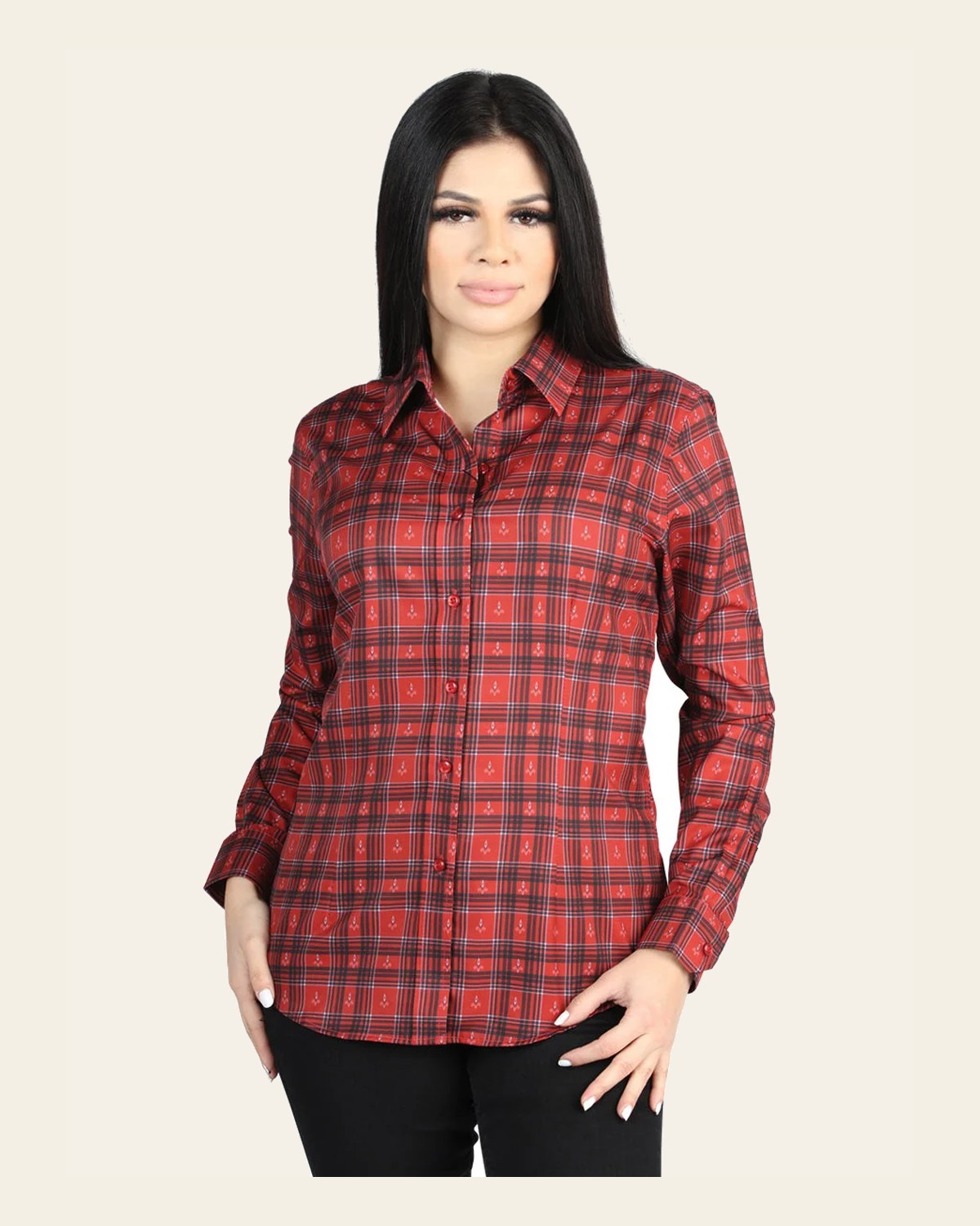 El General - Casual Long-Sleeve Shirt - Red 44722 on a warm cream background