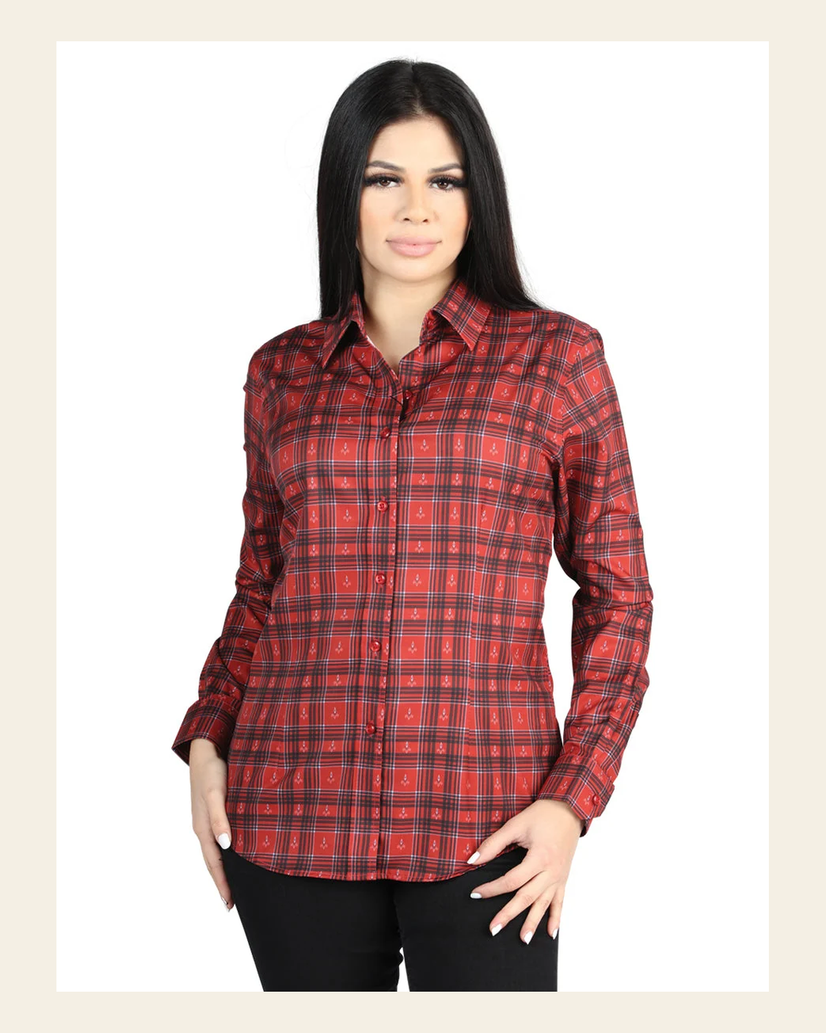 El General - Casual Long-Sleeve Shirt - Red 44722 on a warm cream background