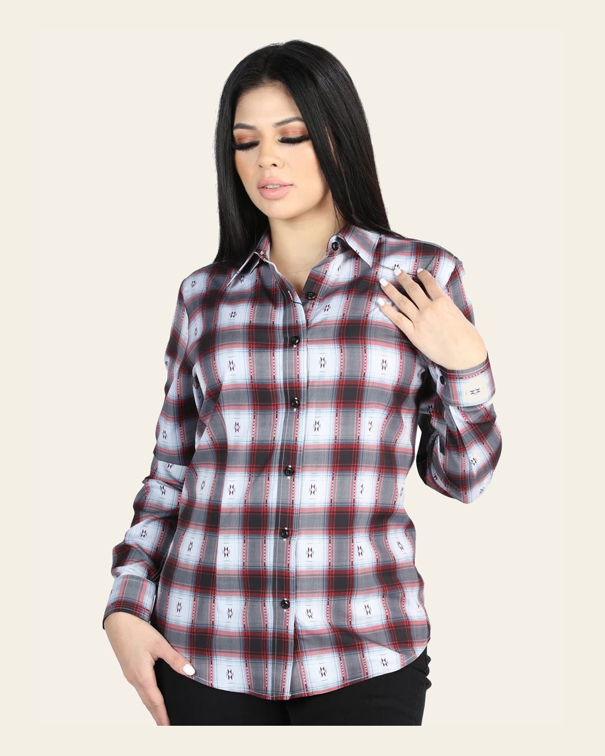 El General - Casual Long-Sleeve Shirt - Red/Black 44718 on a warm cream background