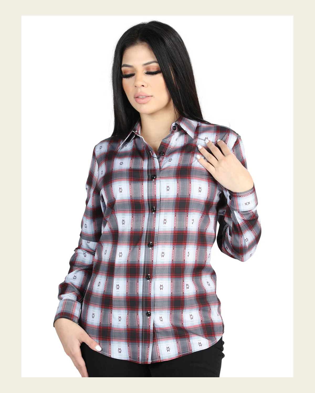 El General - Casual Long-Sleeve Shirt - Red/Black 44718 on a warm cream background