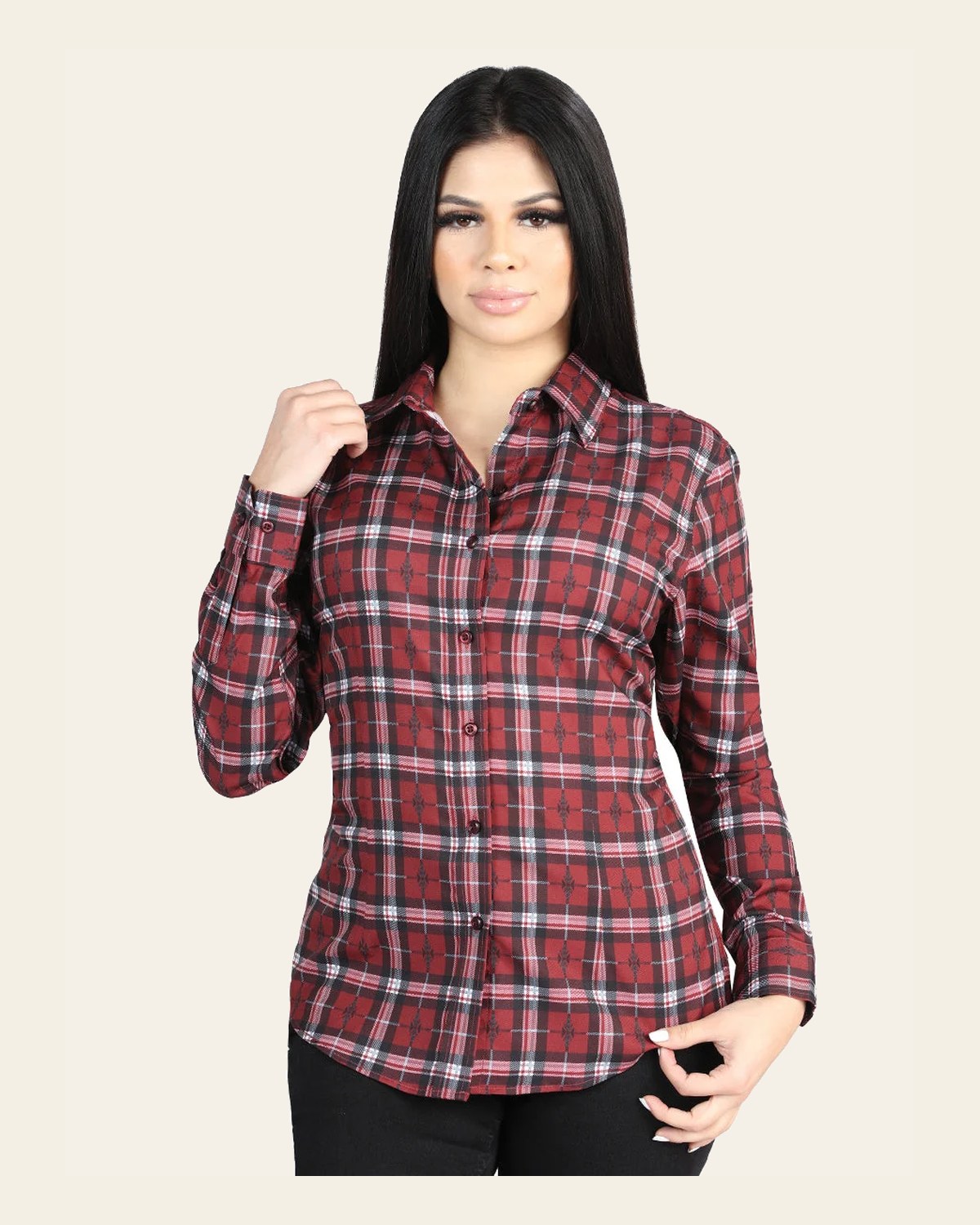 El General - Casual Long-Sleeve Shirt - Red/Black 44727 on a warm cream background