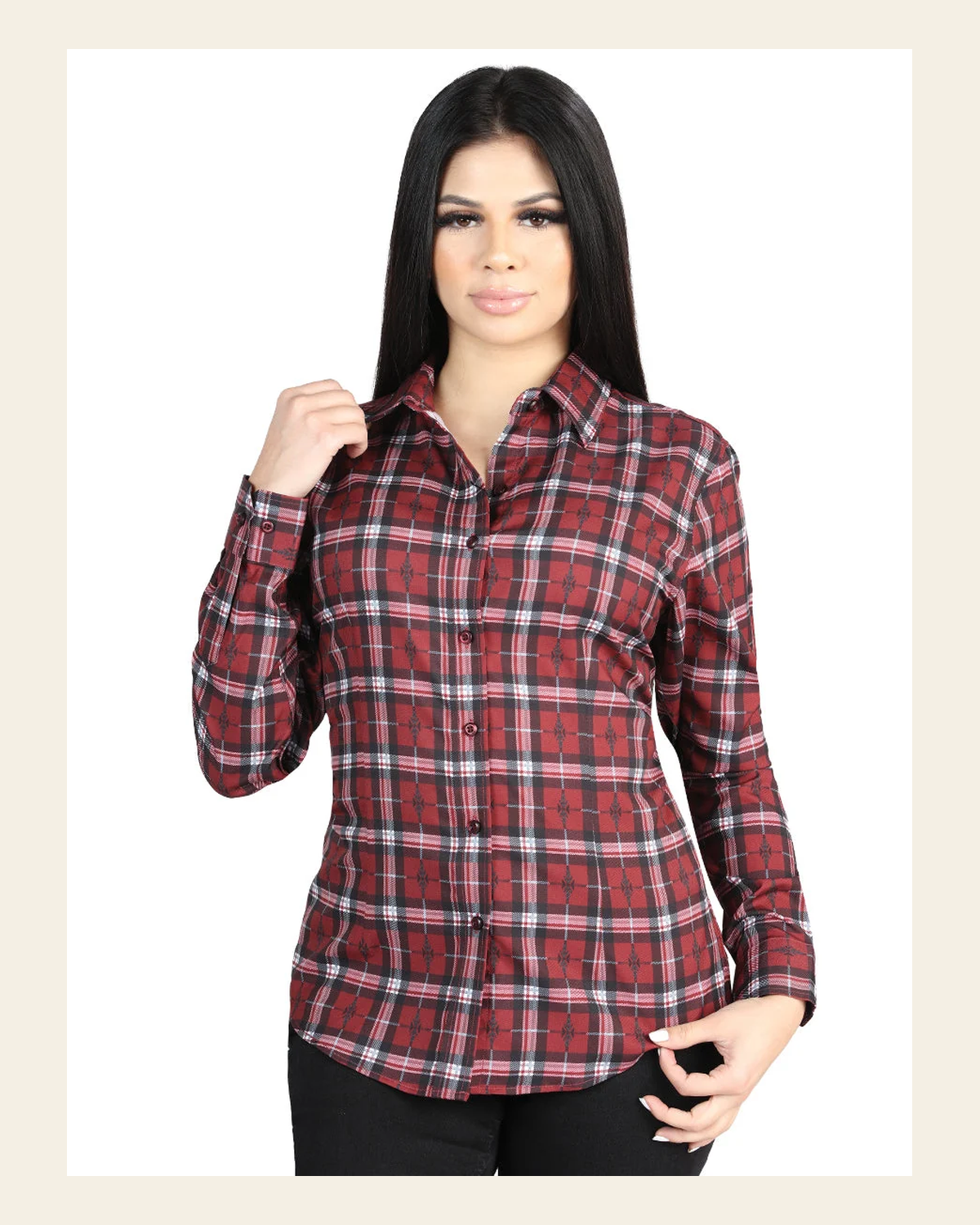 El General - Casual Long-Sleeve Shirt - Red/Black 44727 on a warm cream background
