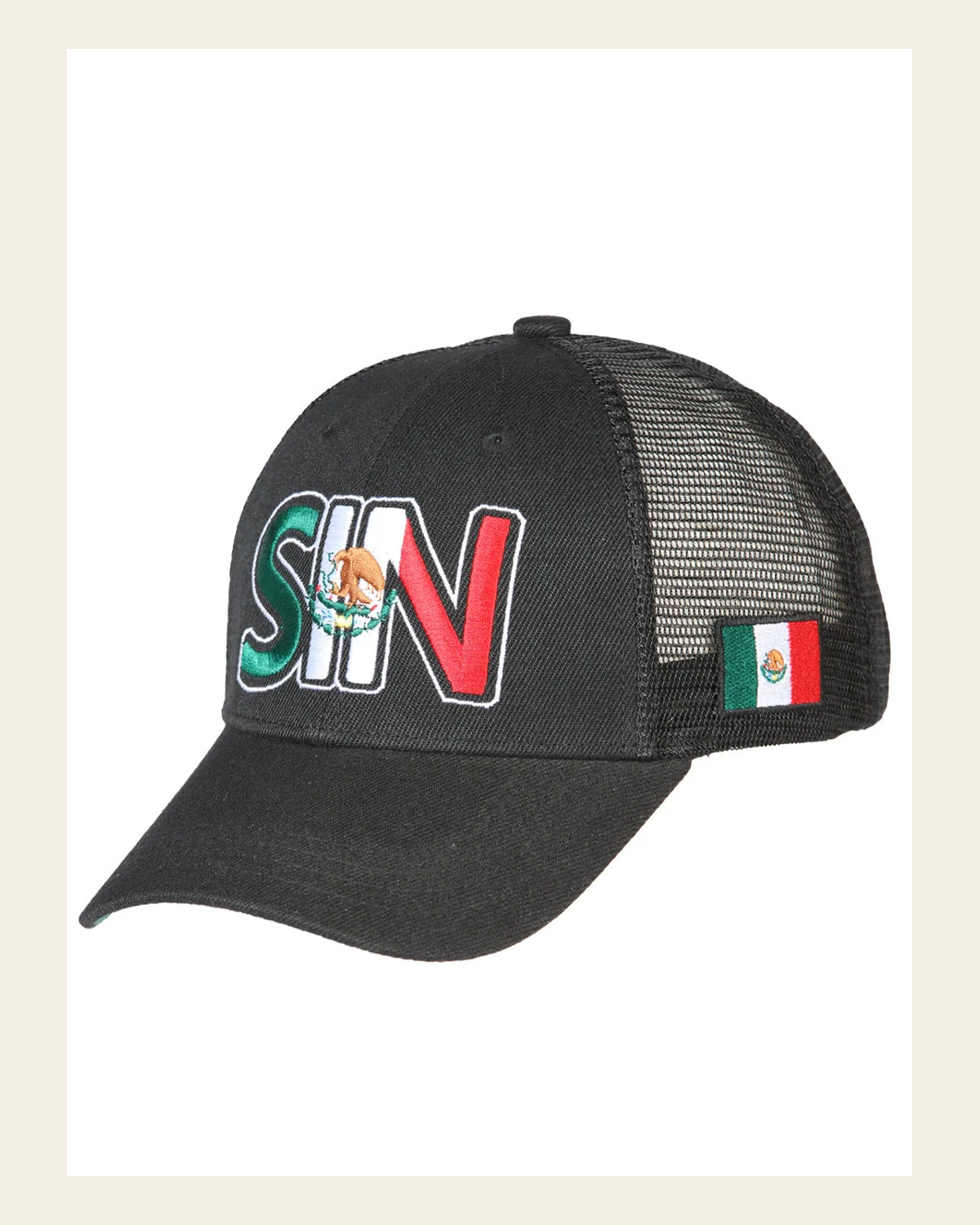 El General CB/SIN Hat- Black 44798 on a warm cream background