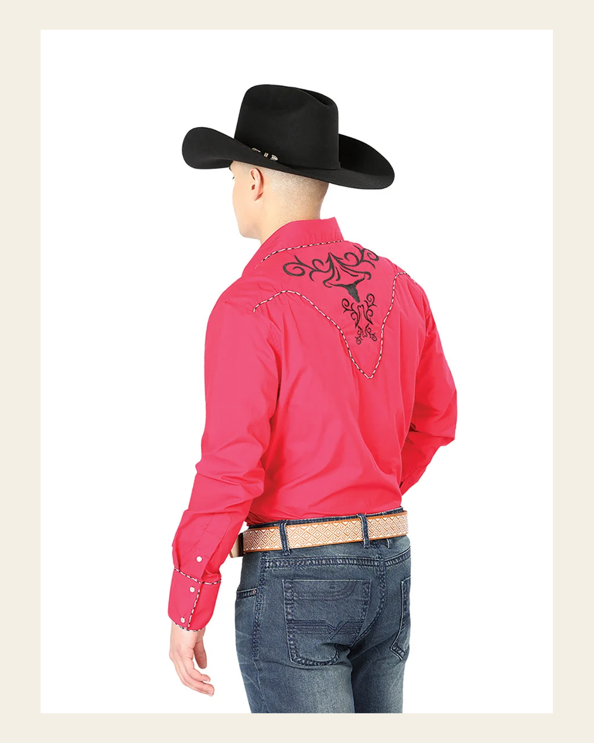 Men's Traditional Embroidered Western Shirt Red/Black 42889 on a warm cream background