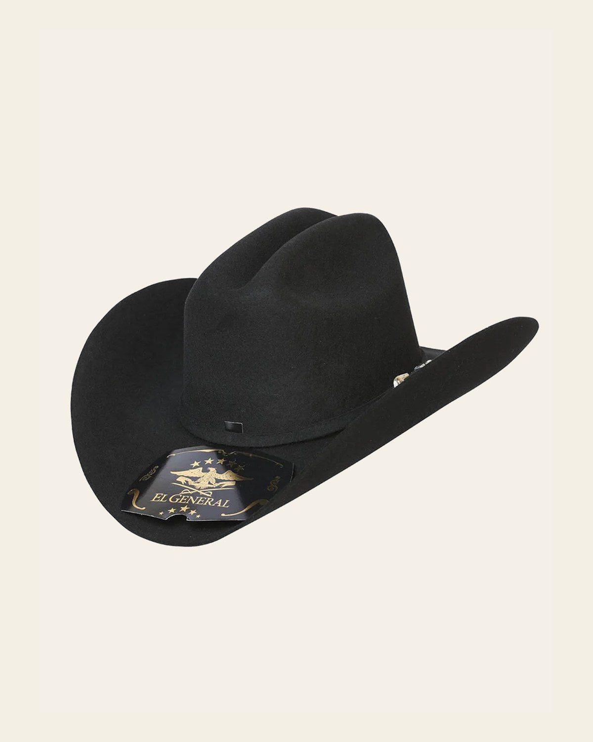 El General 50X Premium Wool Cowboy Hat Made in Mexico- Style "Julion" - Black 121933 on a warm cream background