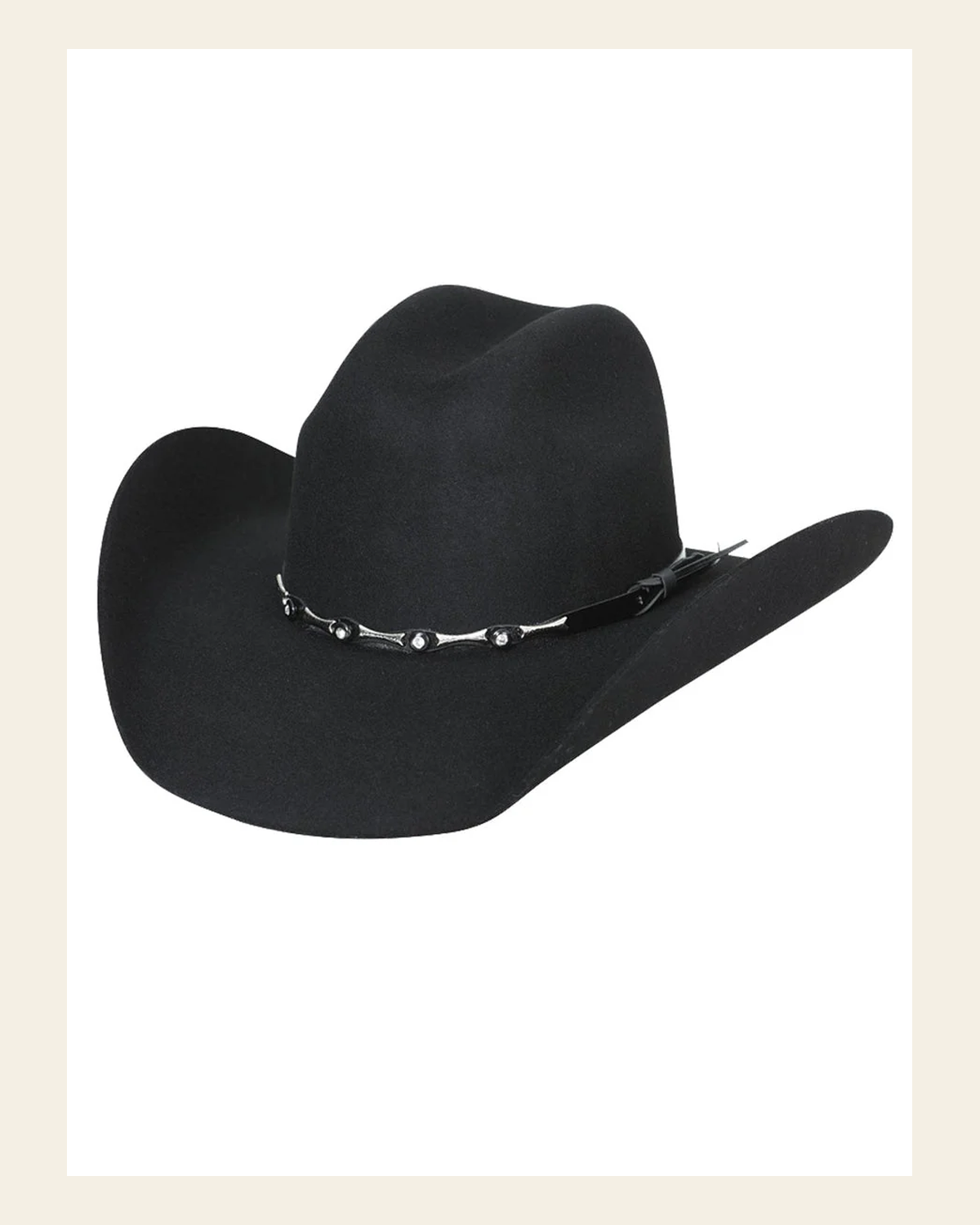 El General 50X Premium Wool Cowboy Hat Made in Mexico – Style "Toro" Black – 23075 on a warm cream background