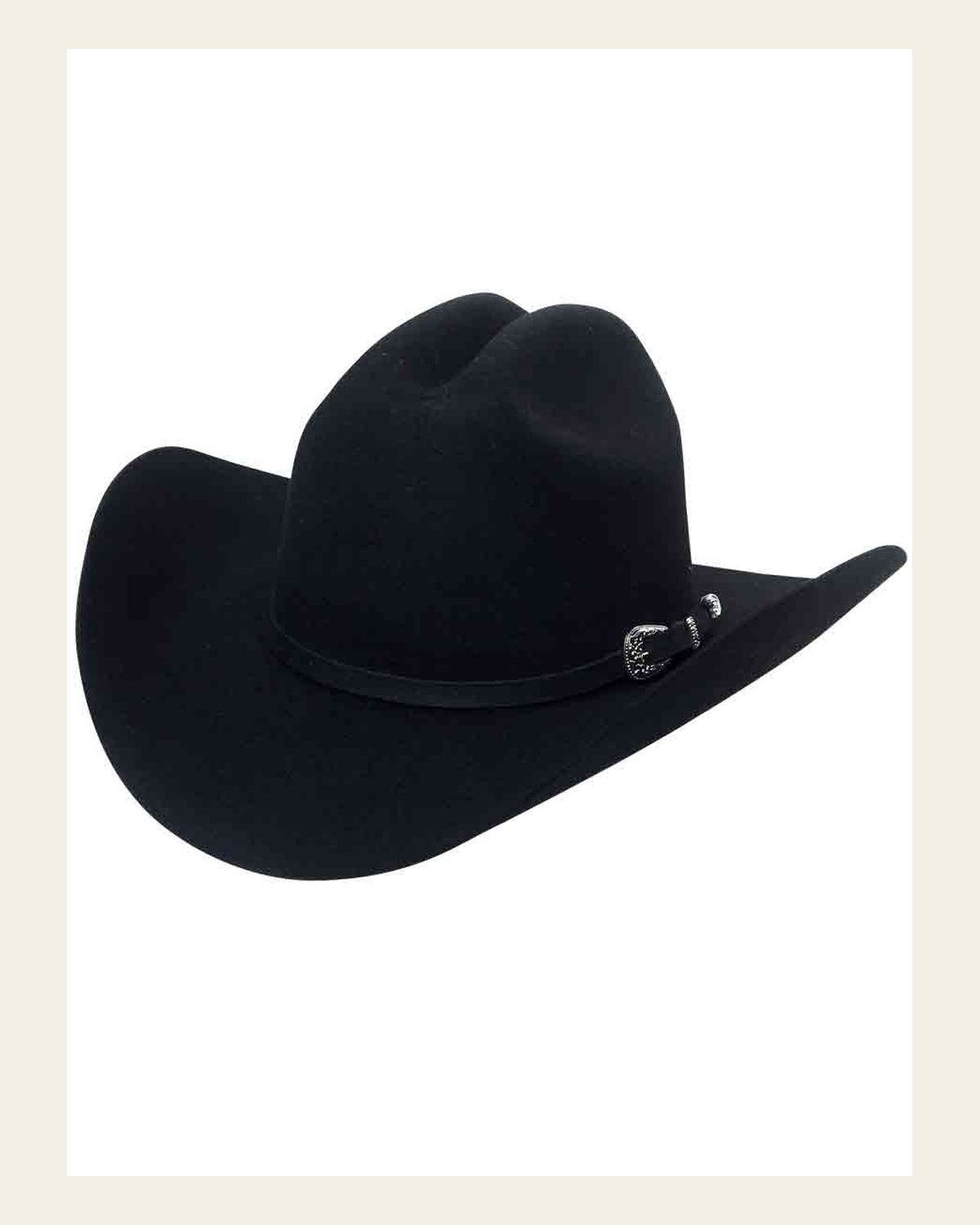 El General 50X Premium Wool Cowboy Hat - Made in Mexico - Style "Sebastian" Black 25650 on a warm cream background