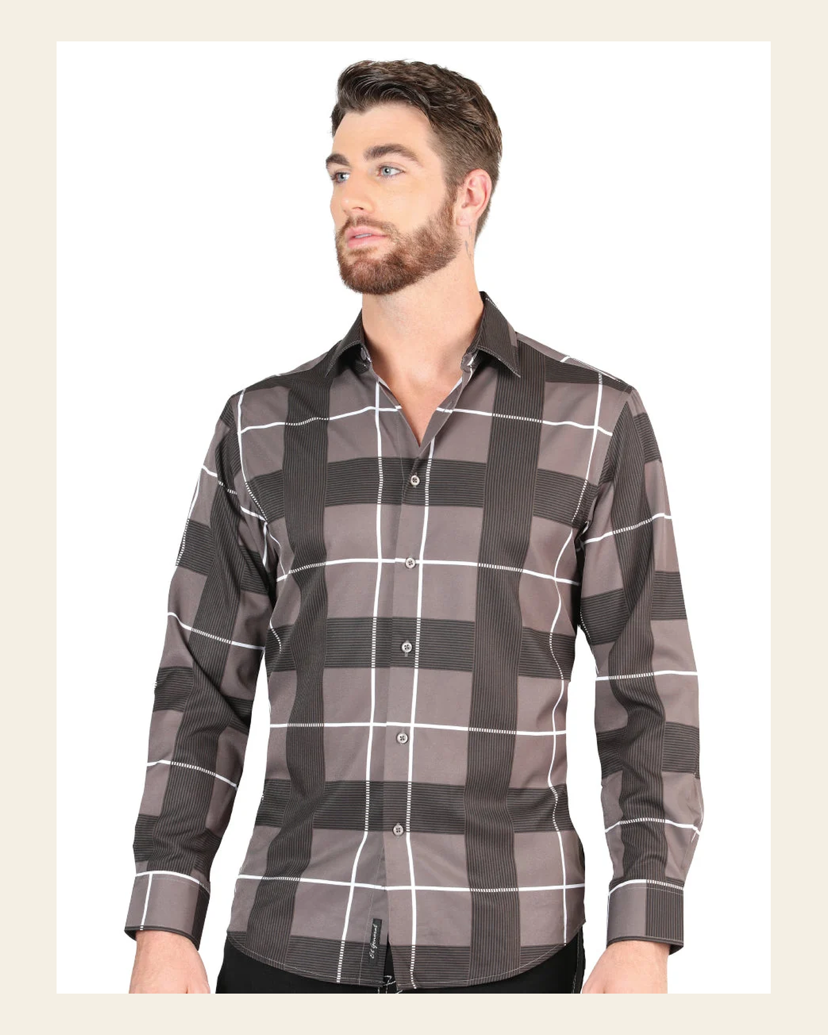 El General Grey Casual Long-Sleeve Shirt 44602 on a warm cream background