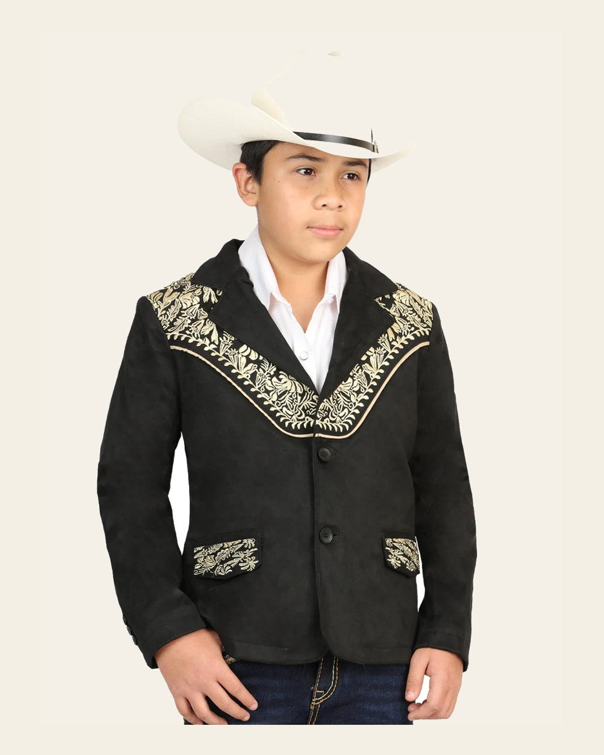 El General Kids’ Suede Western Embroidered Blazer - Black 45659 on a warm cream background