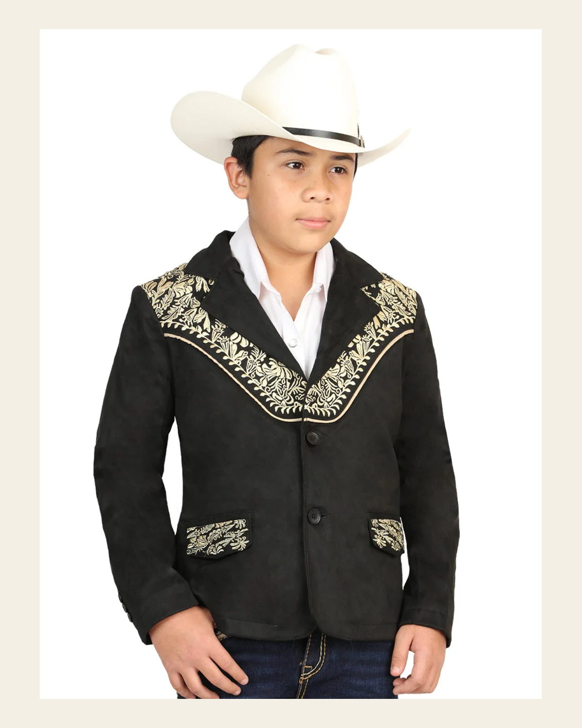 El General Kids’ Suede Western Embroidered Blazer - Black 45659 on a warm cream background