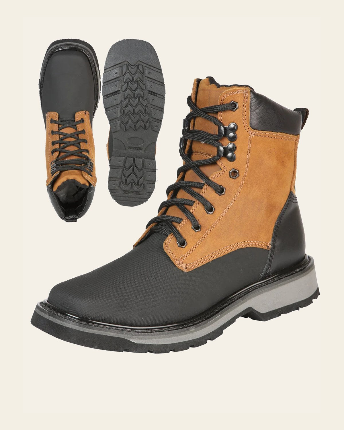 El General Men's Lace-Up Work Boot - Black/Sand 51267 on a warm cream background