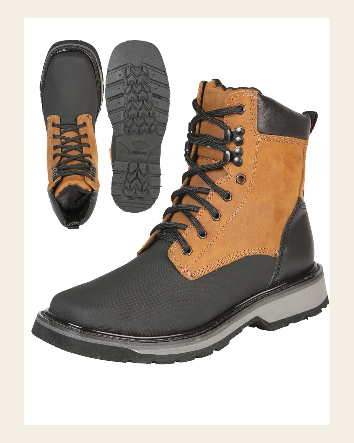 El General Men's Lace-Up Work Boot - Black/Sand 51267 on a warm cream background