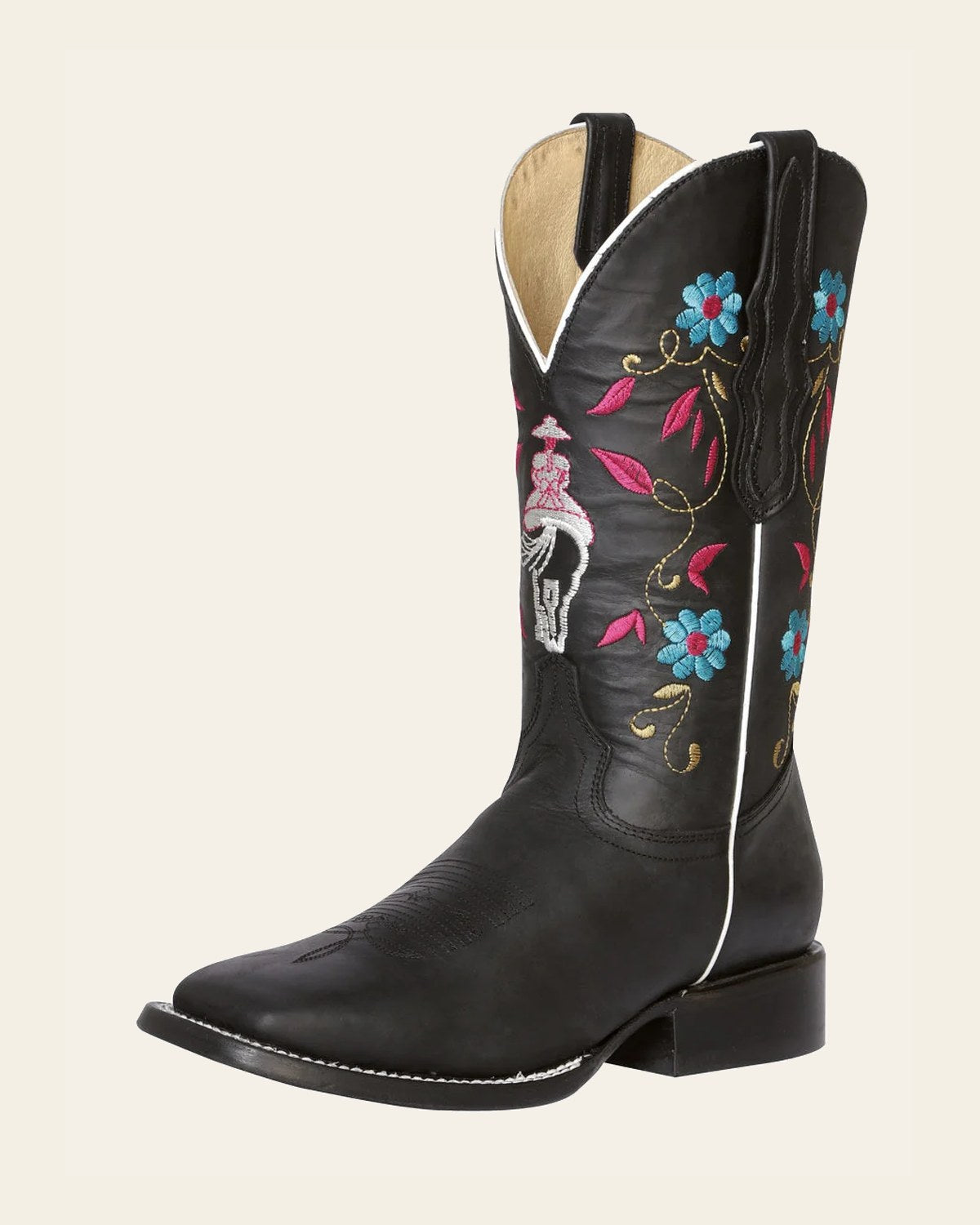 El General Women's Leather Cowboy Boot - Made in Mexico - Crazy Black 42976 on a warm cream background