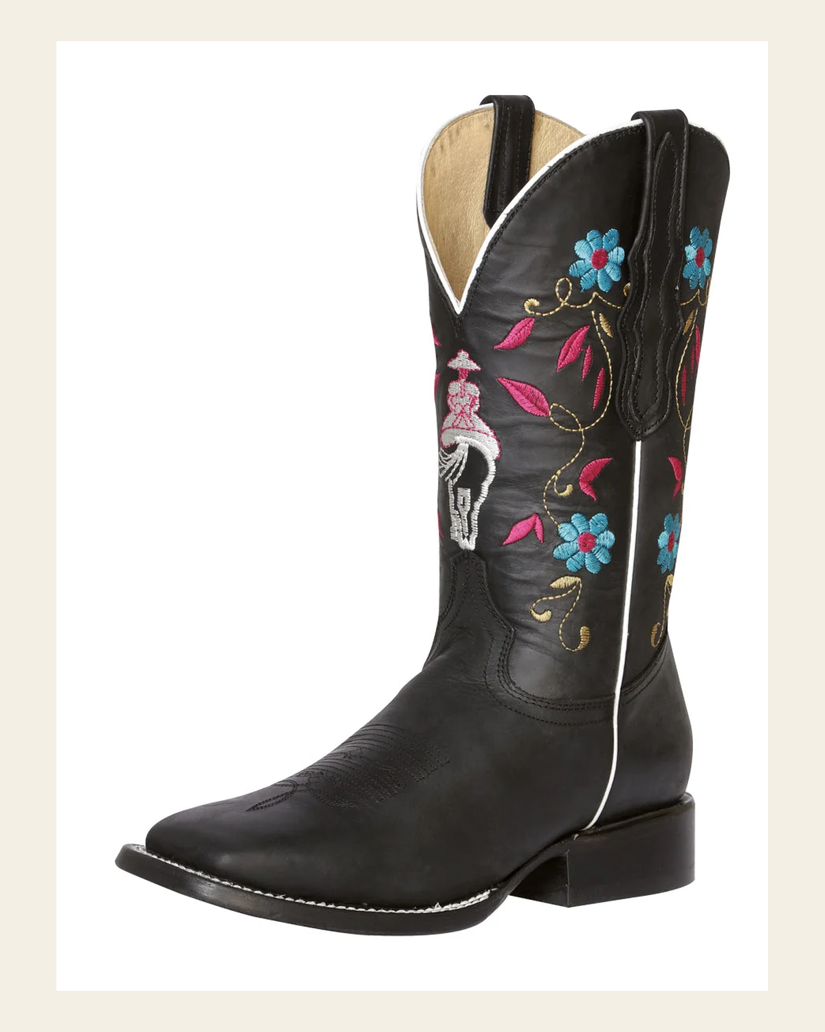 El General Women's Leather Cowboy Boot - Made in Mexico - Crazy Black 42976 on a warm cream background