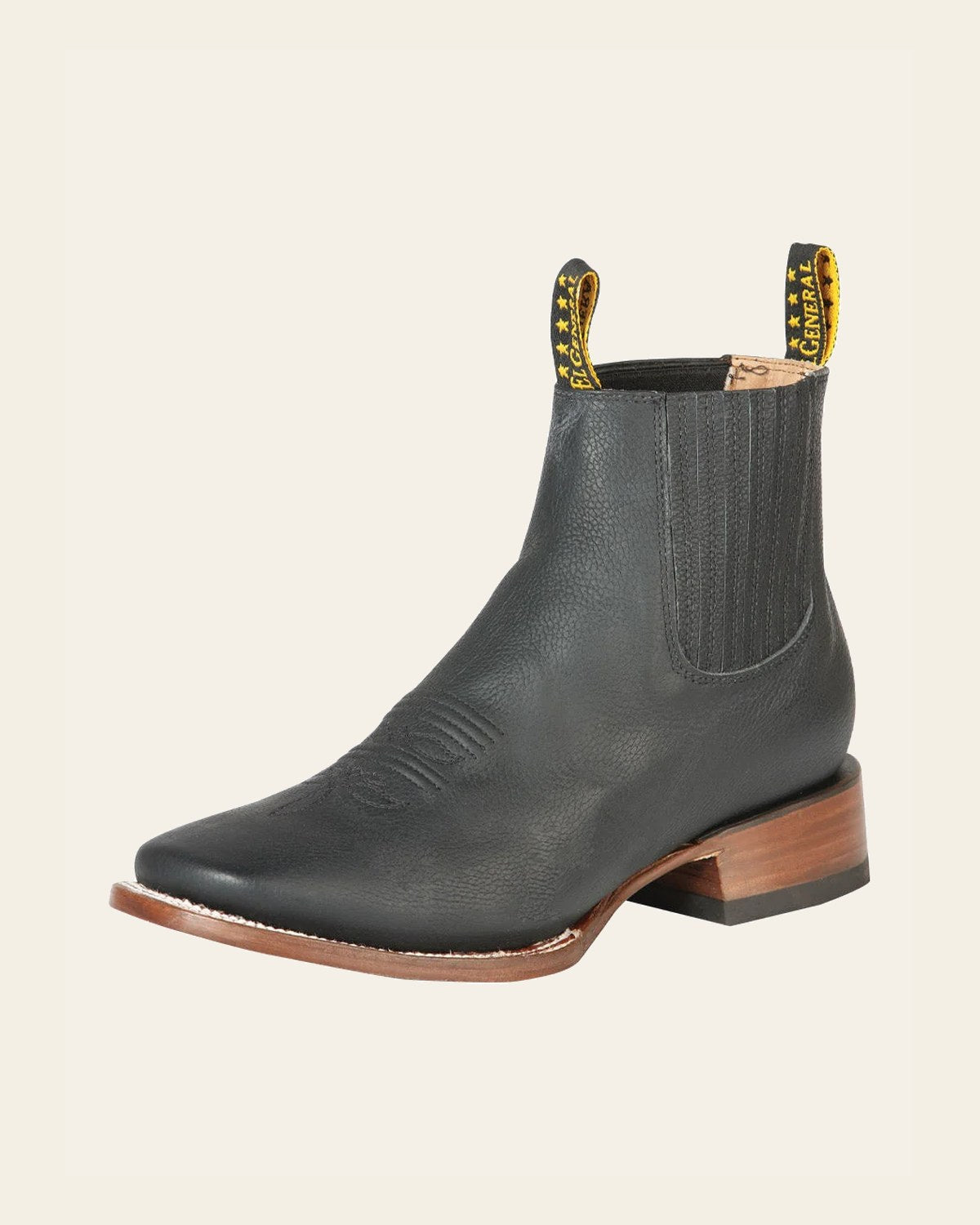 El General Men’s Ankle Boots - Cimarron Leather Black 126610 on a warm cream background