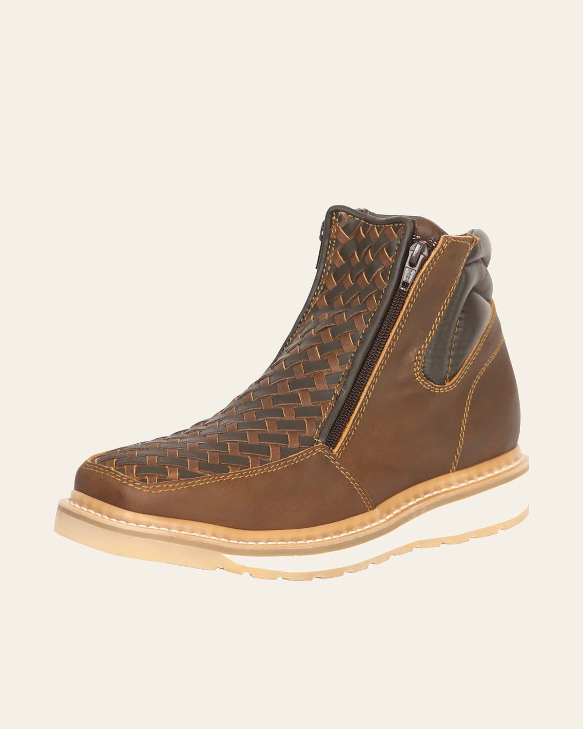 El General Men’s Ankle Boots with Zipper Petatillo Fabric - Tan/Moka 45360 on a warm cream background