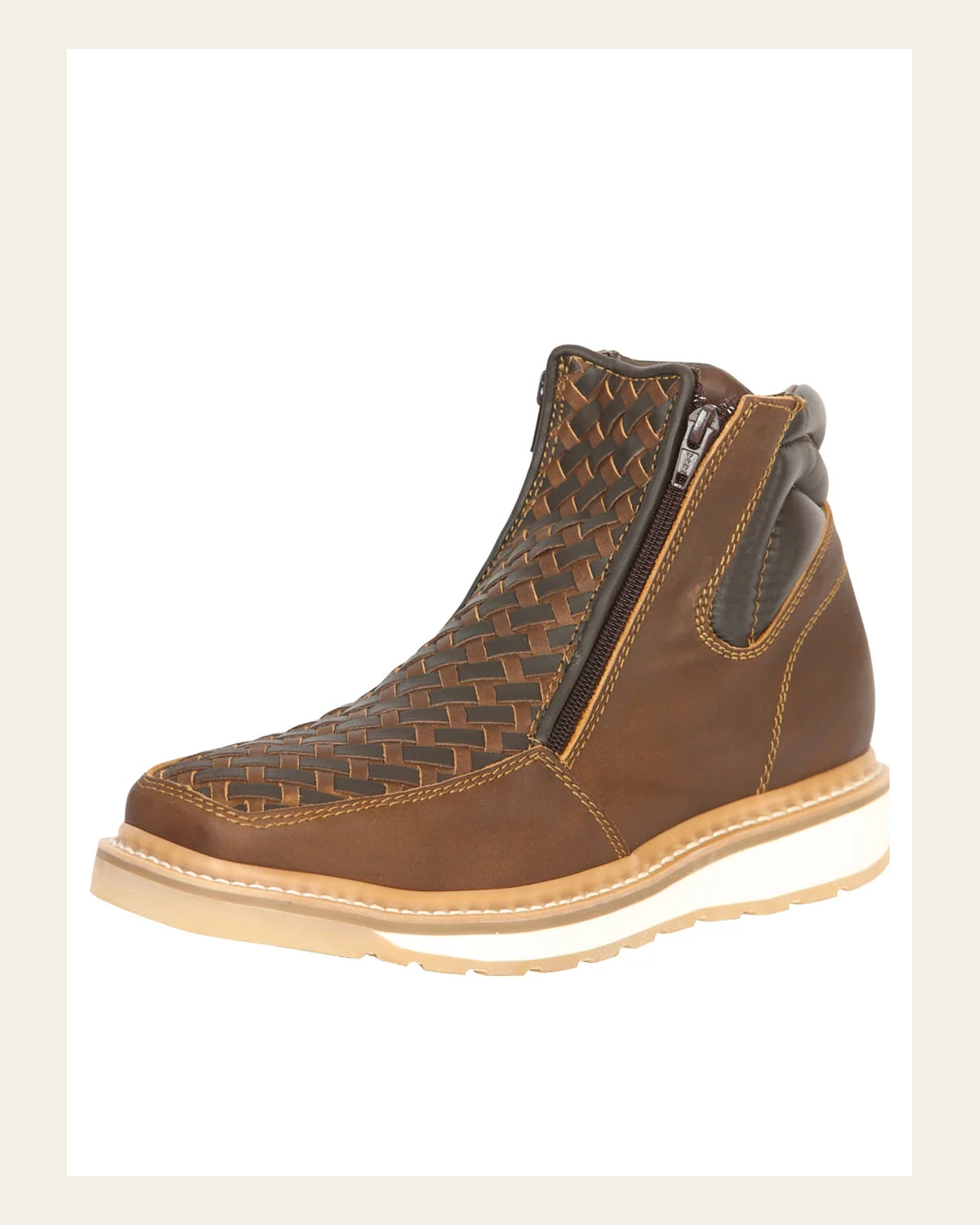 El General Men’s Ankle Boots with Zipper Petatillo Fabric - Tan/Moka 45360 on a warm cream background