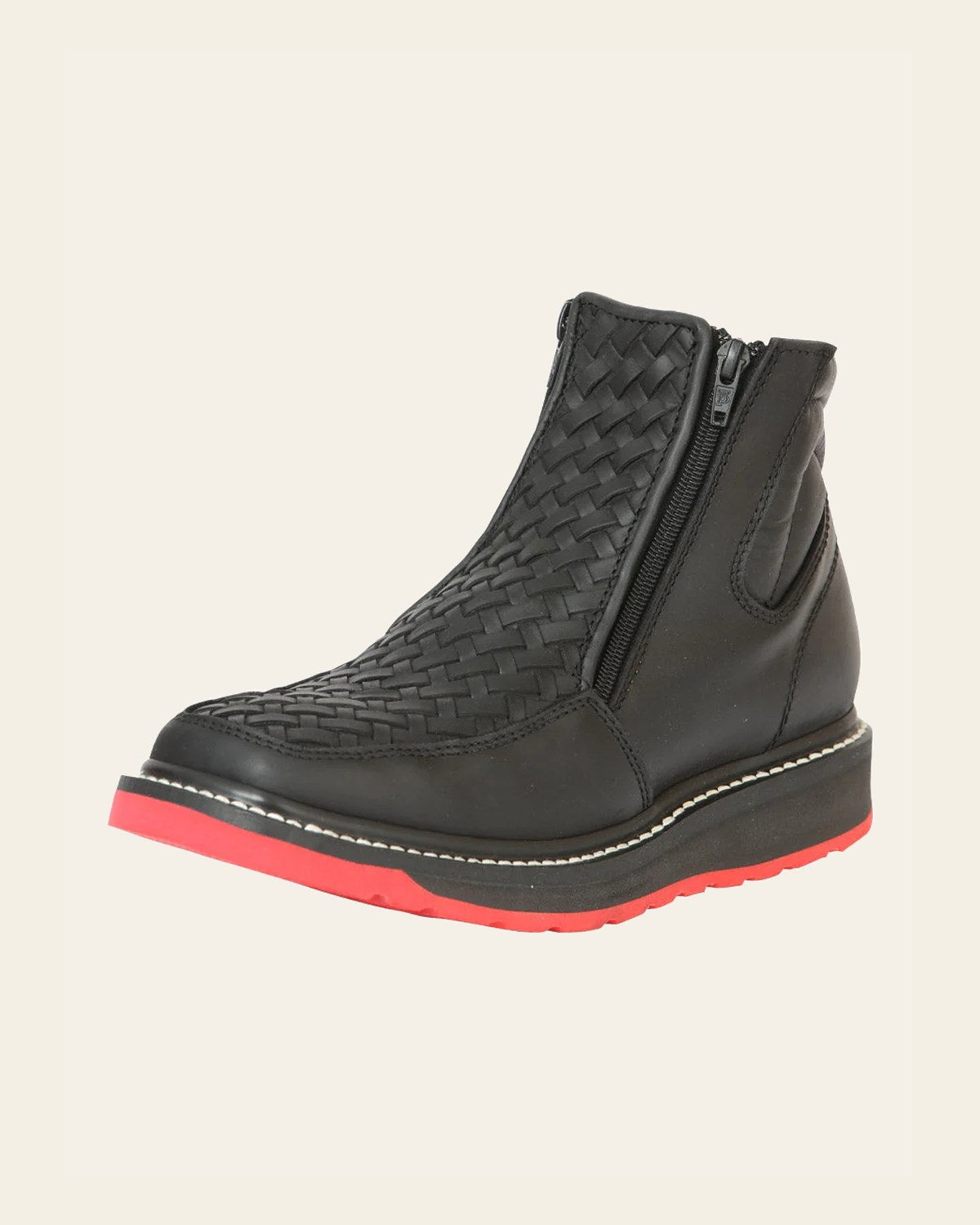 El General Men’s Ankle Boots with Zipper Woven Petatillo - Black 45358 on a warm cream background