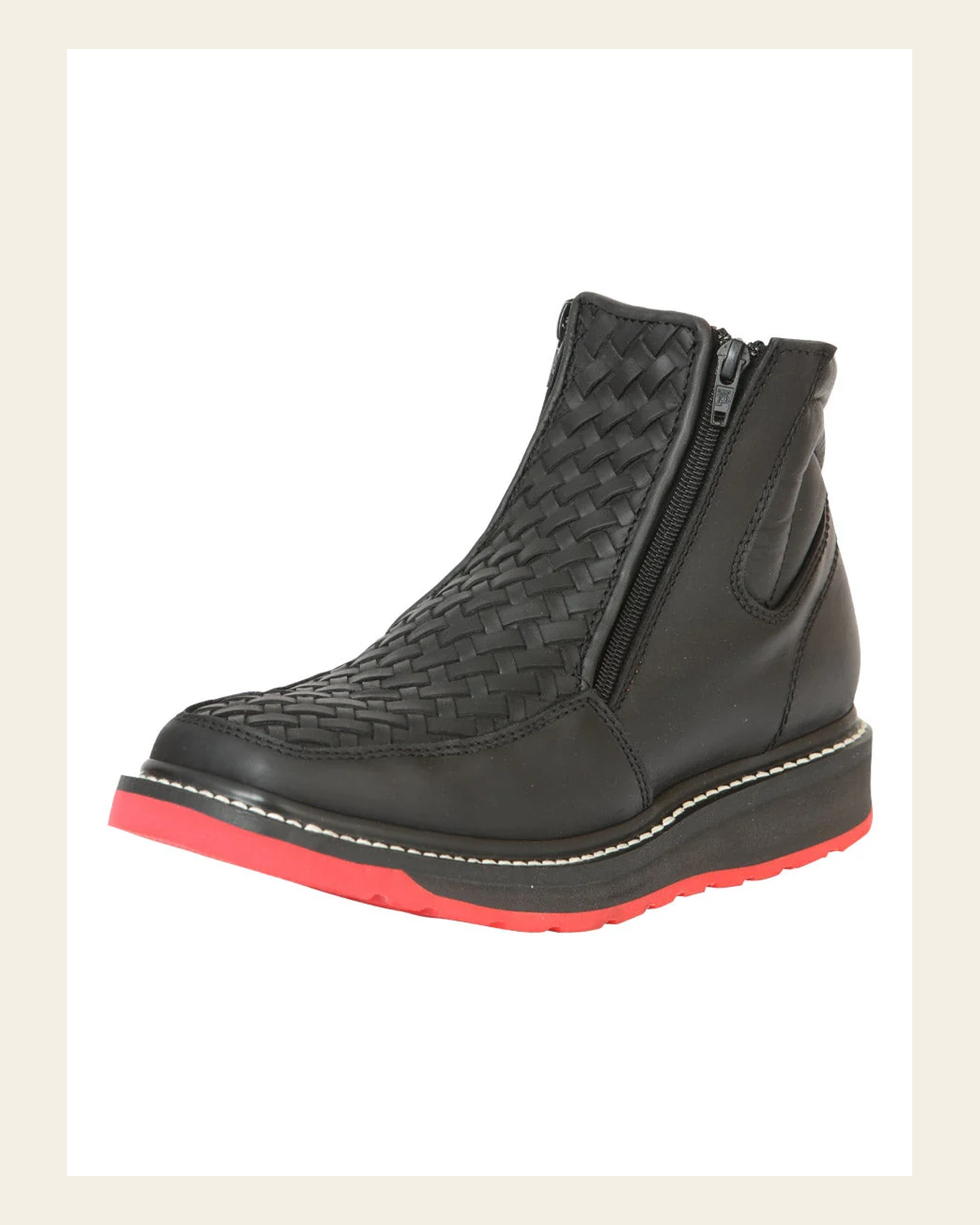 El General Men’s Ankle Boots with Zipper Woven Petatillo - Black 45358 on a warm cream background