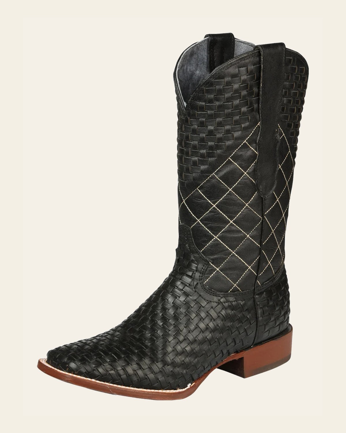 El General Men's Rodeo Boots Petatillo Leather - Black 45438 on a warm cream background