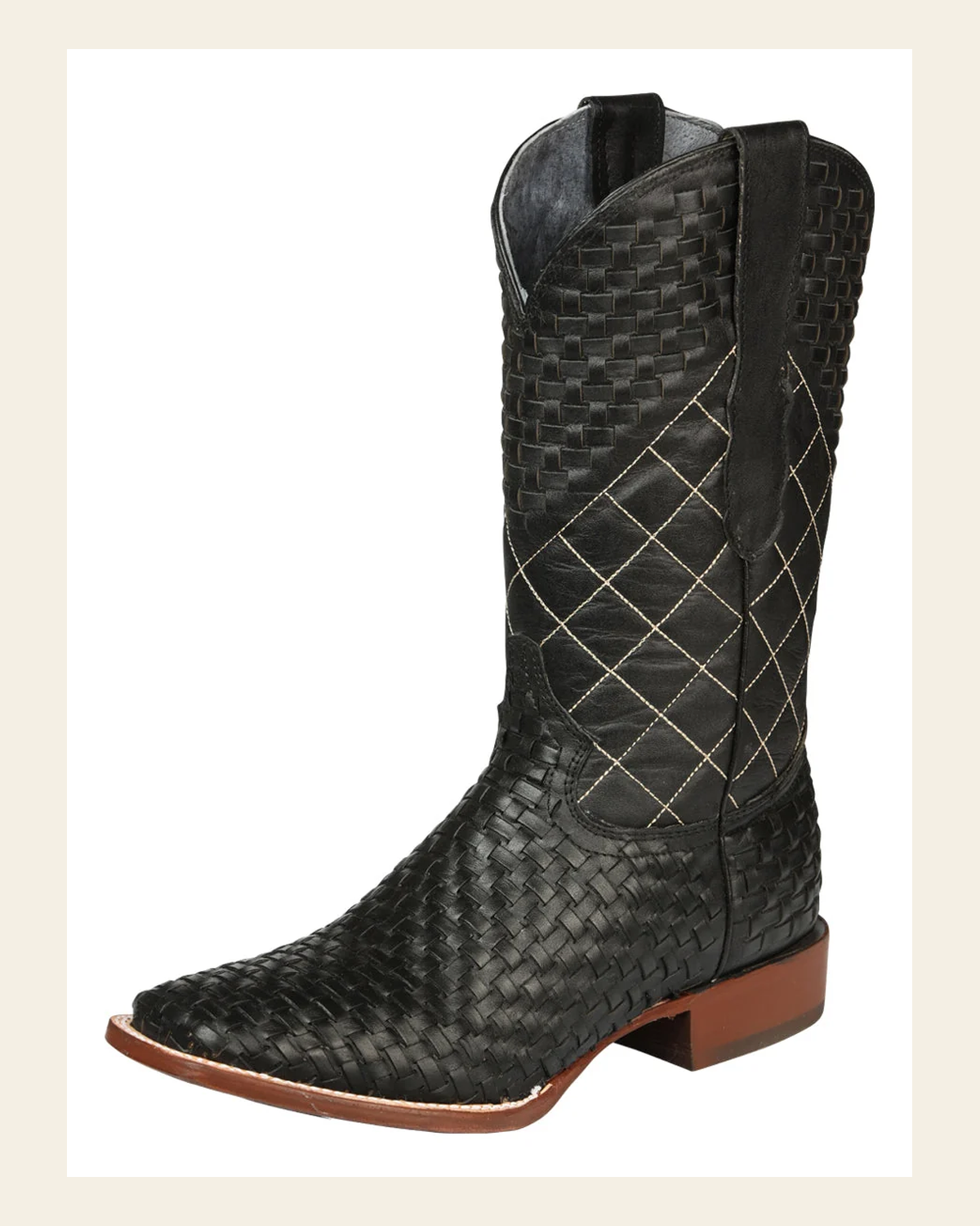El General Men's Rodeo Boots Petatillo Leather - Black 45438 on a warm cream background
