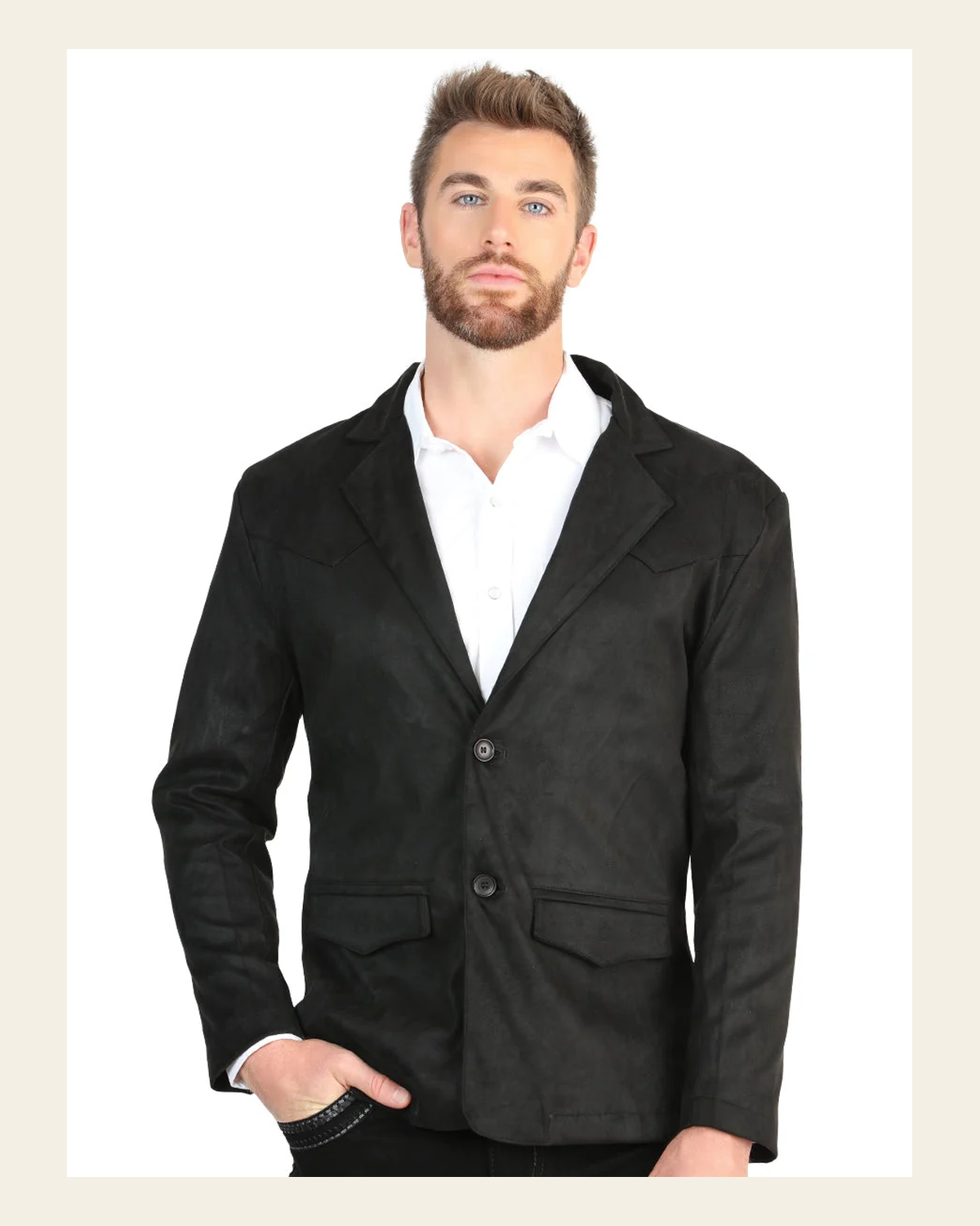 El General Men’s Black Suede Western Blazer 45635 on a warm cream background