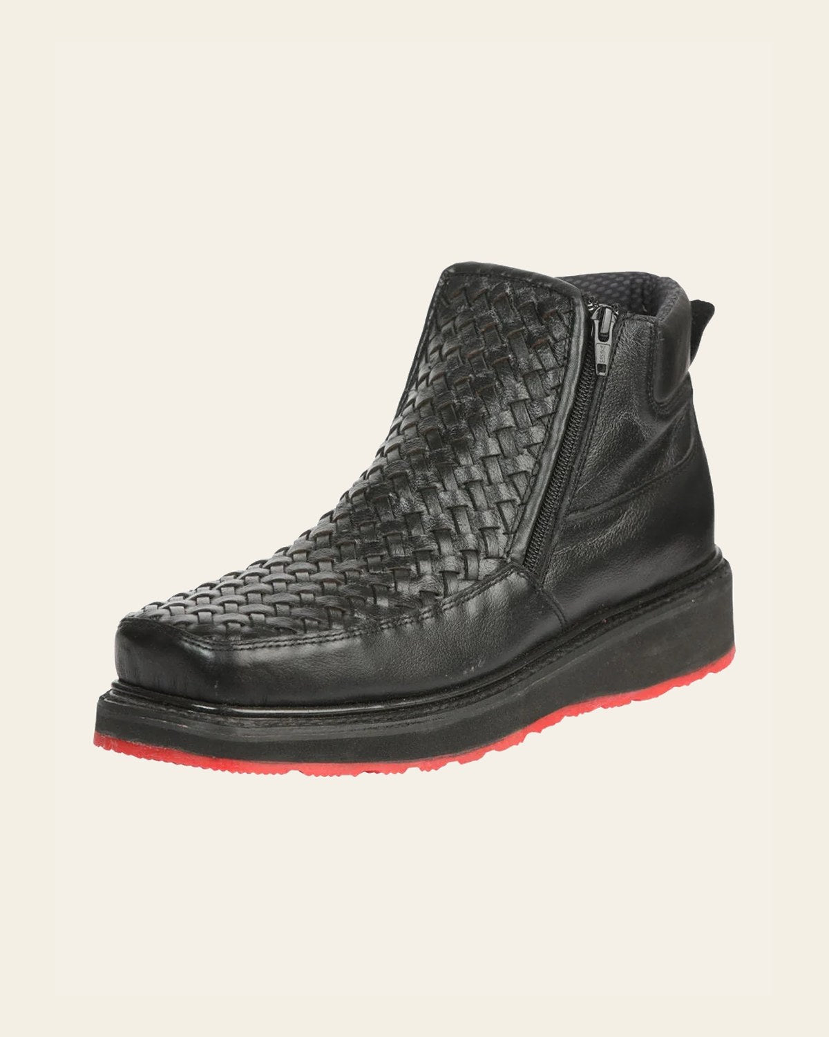 El General Men’s Black Woven Ankle Boots with Zipper 45183 on a warm cream background