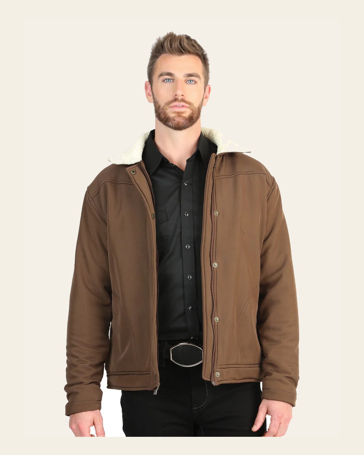 El General Men’s Brown Sherpa-Lined Jacket 45643 on a warm cream background